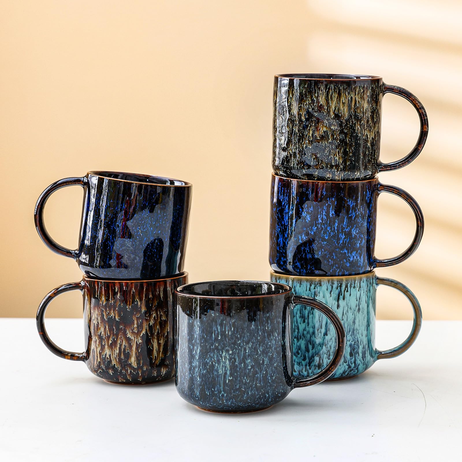 KILZCHT 5oz Ceramic Espresso Cups Set of 6 Multicolor,Reactive Glaze
