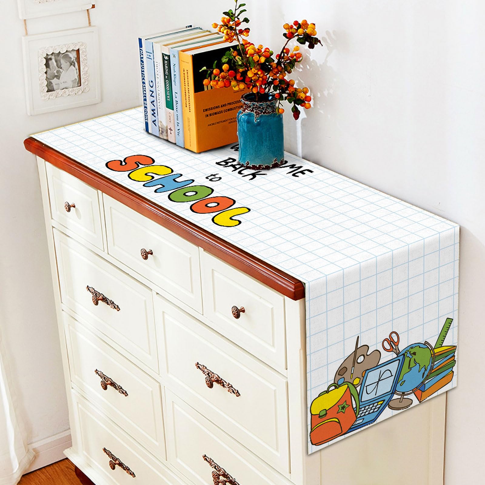 Vohado Welcome Back To School Table Runner Students Kids First Day Of School Party Decoration School Bus Dining Room Home Kitche