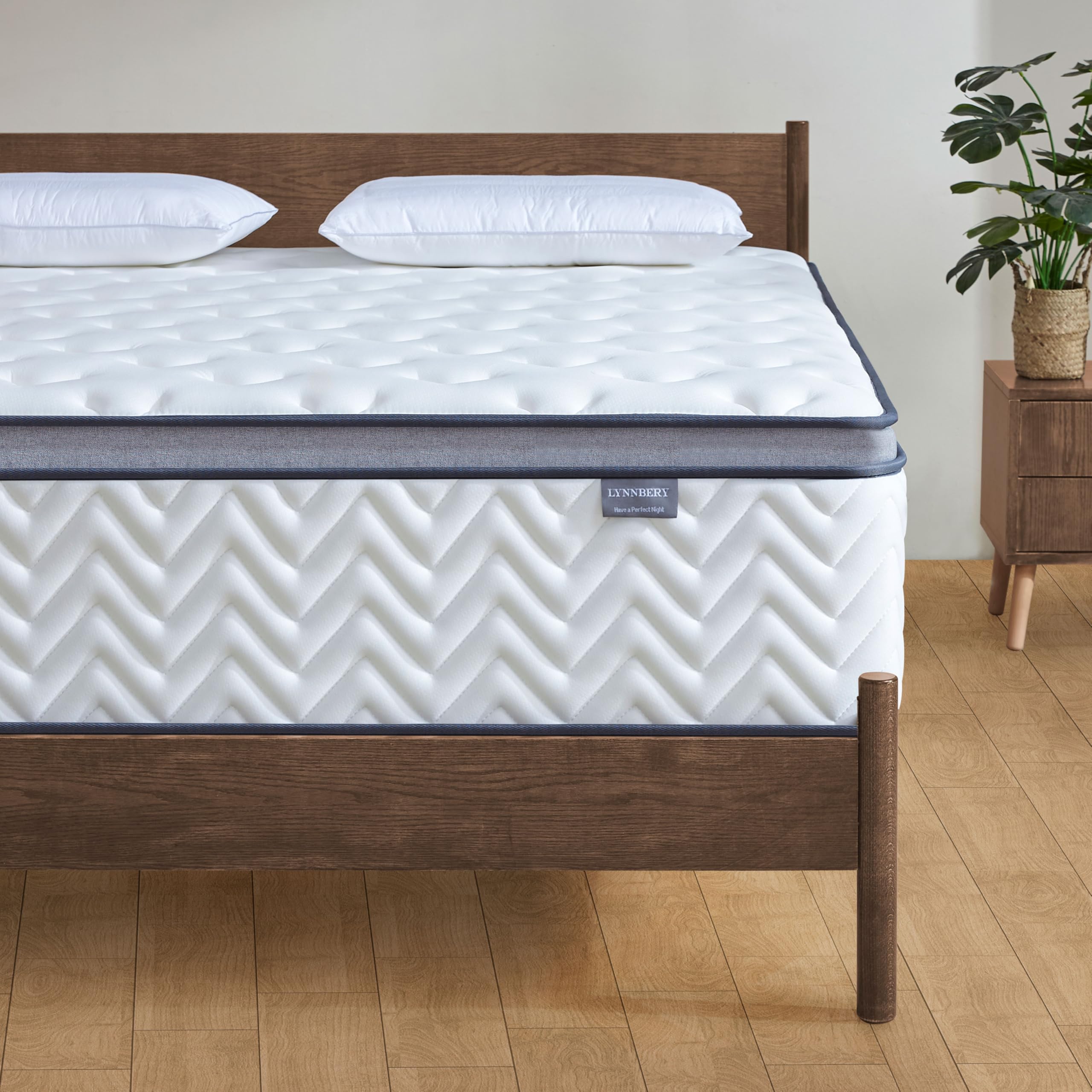 Lynnbery 14" King Size Hybrid Mattress, Cooling Gel Memory Foam & Pocketed Coils, Medium Firm, Grey, CertiPUR-US Certified