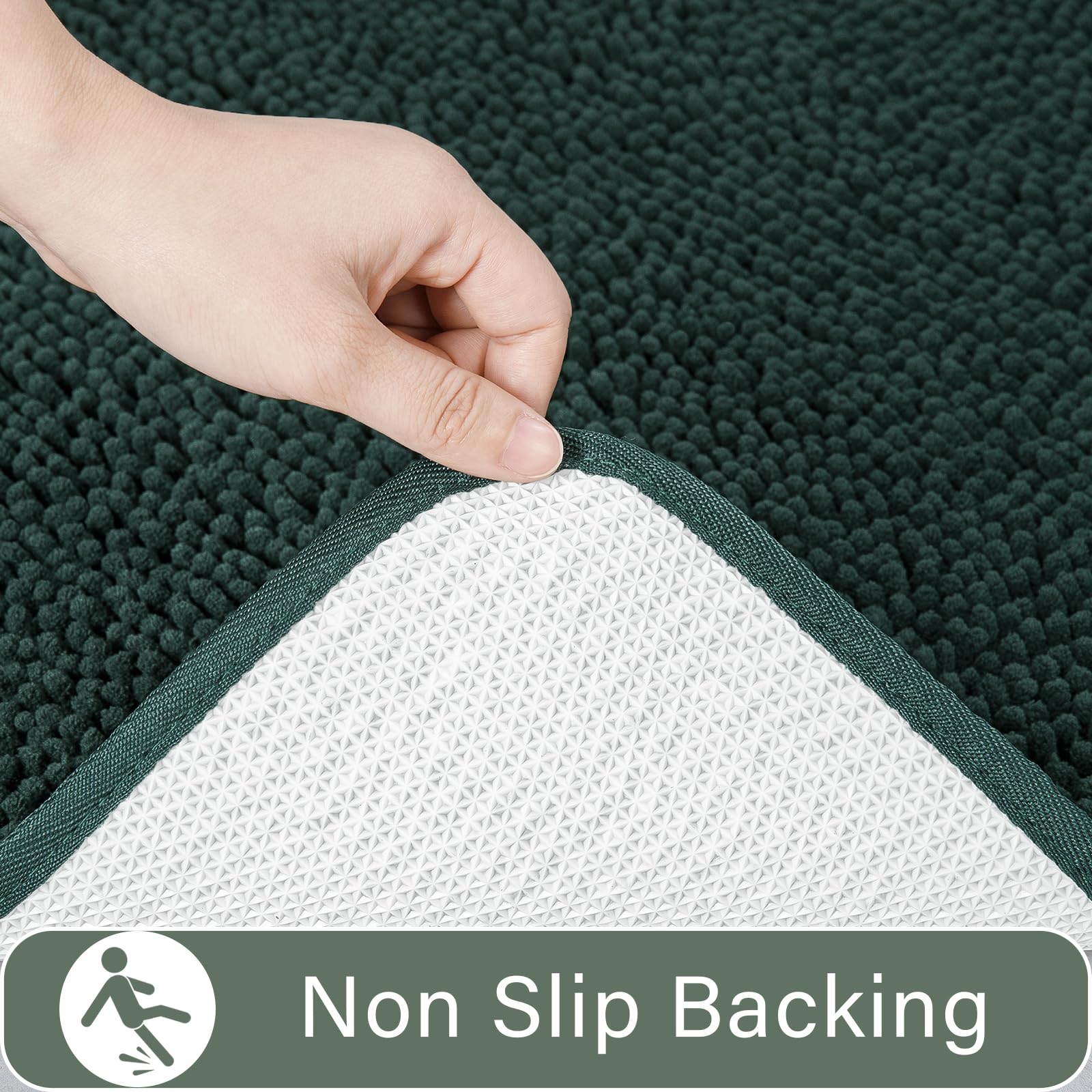 Lochas Bathroom Rugs Sets 2 Piece, Soft Non Slip Bath Mat Set, 20''X20'' U-Shaped Toilet Rug And 34''X21'' Hunter Green Bathroom