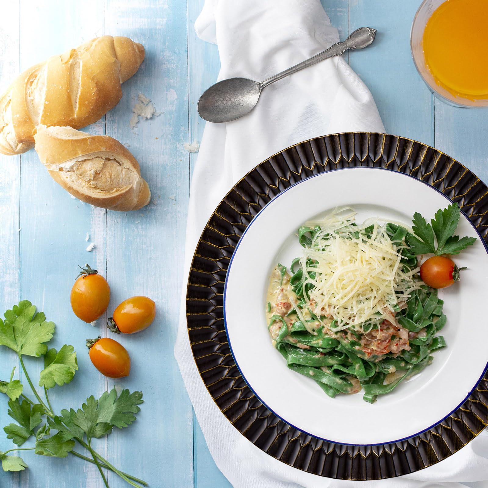 Kazozobi 13'' Black Chargers For Dinner Plates, Decorative Charger Plates, Plastic Charger & Service Plate 6 Pack Table Setting