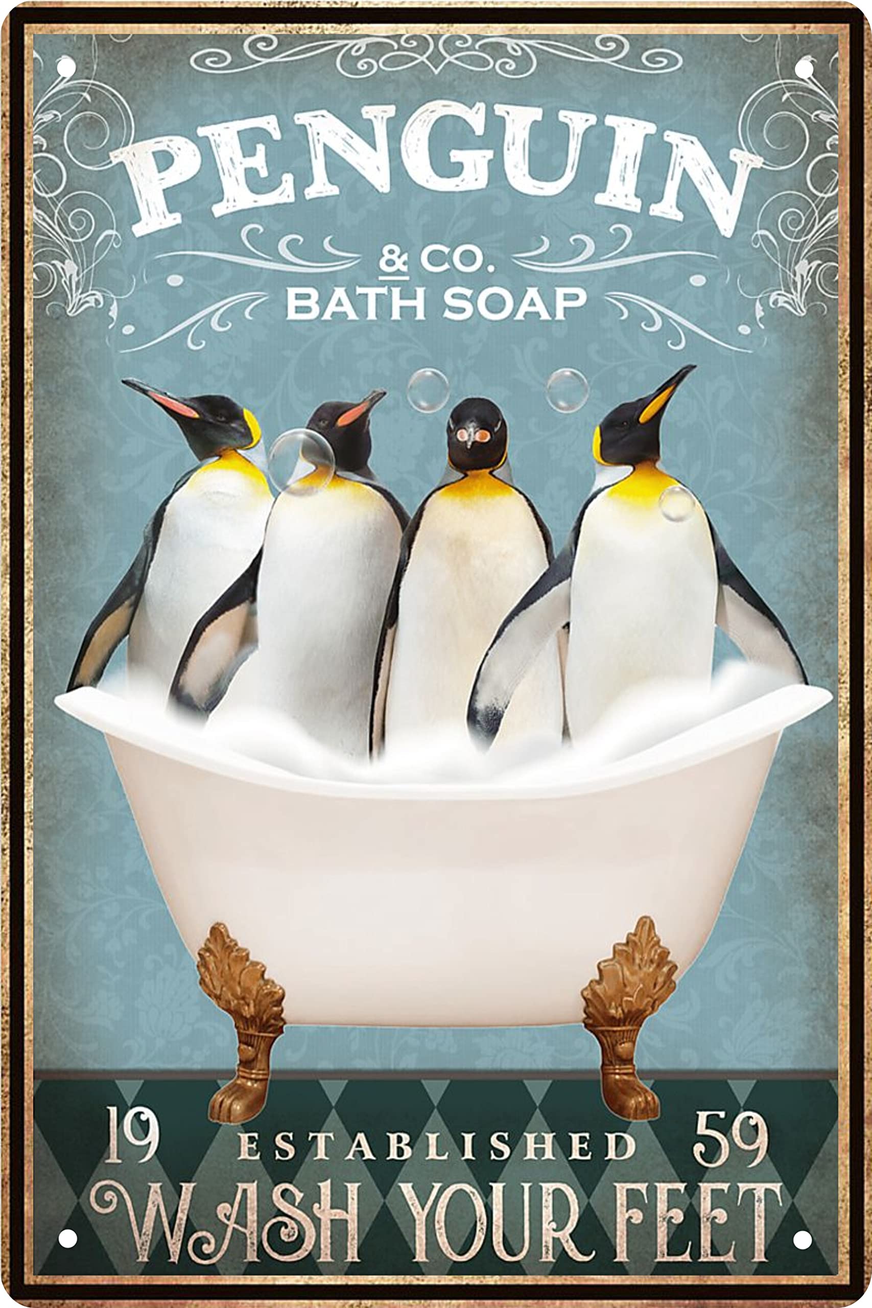 Funny Penguin Decor Vintage Bathroom And Bathtub Metal Tin Sign Decor Penguin Pet Lovers Gift Farm Home Bar Bathroom Man Cave Re