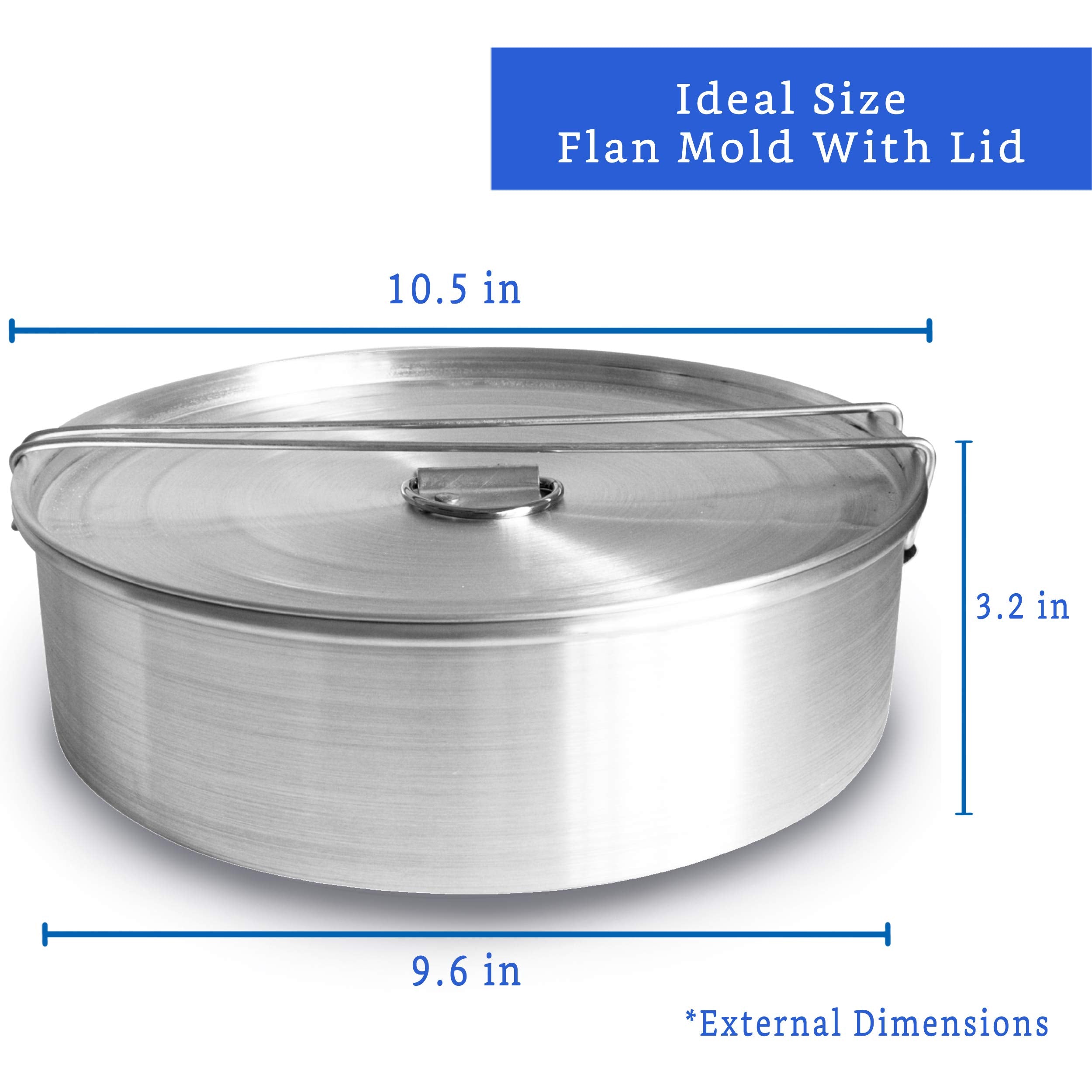 Flan Mold With Lid - Oversized Xl (10.5 X 3.2 In) - Authentic Mexican Design Flan Pan With Lid - Flanera Para Bao Maria - Molde