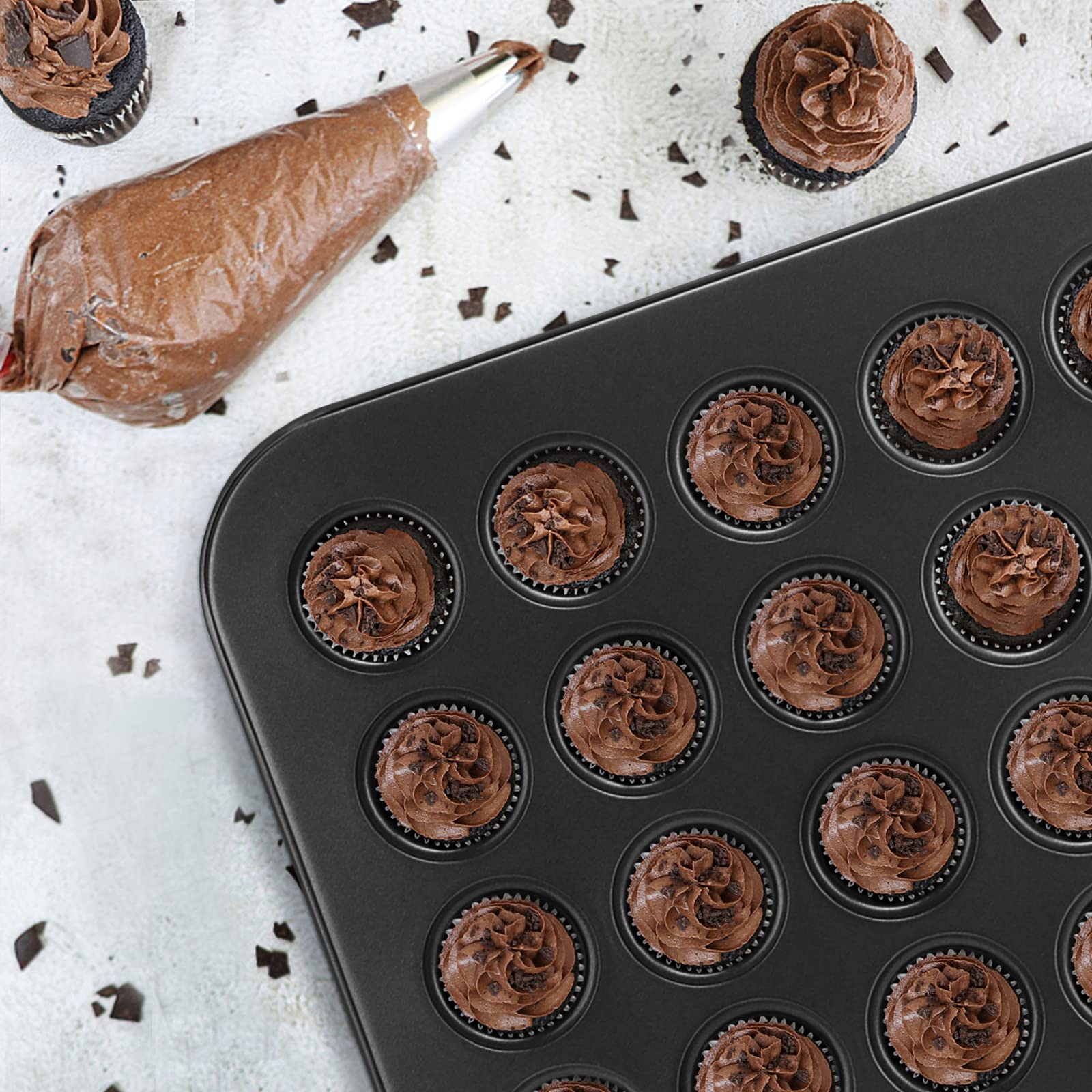Cupcake Pan, 48-Cup Nonstick Mini Round Cupcake Pan Tray Baking Bakeware Cooking Accessory, 48 Cups Muffin And Cupcake Pan, Grey