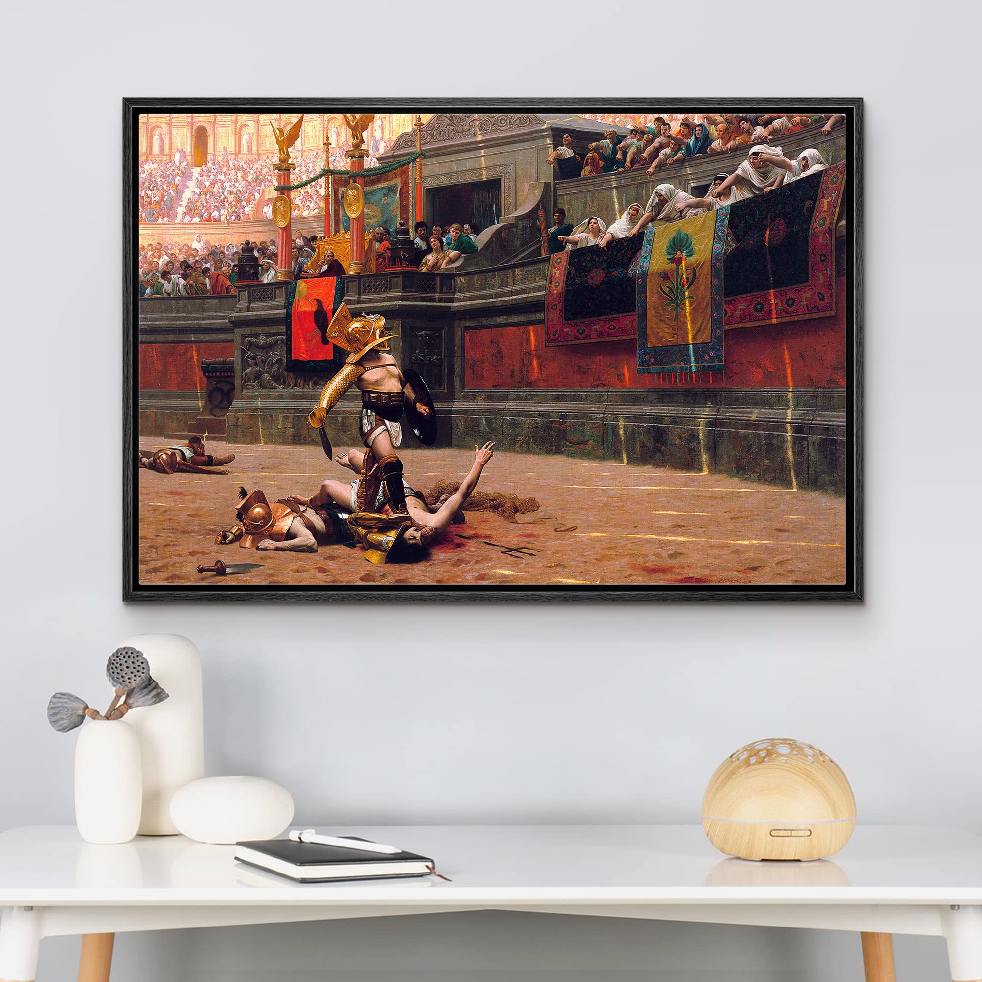 Wall26 - Pollice Verso By Jean-Leon Gerome - Framed Canvas Print Wall Art Famous Painting Reproduction - 16''X24'' Black