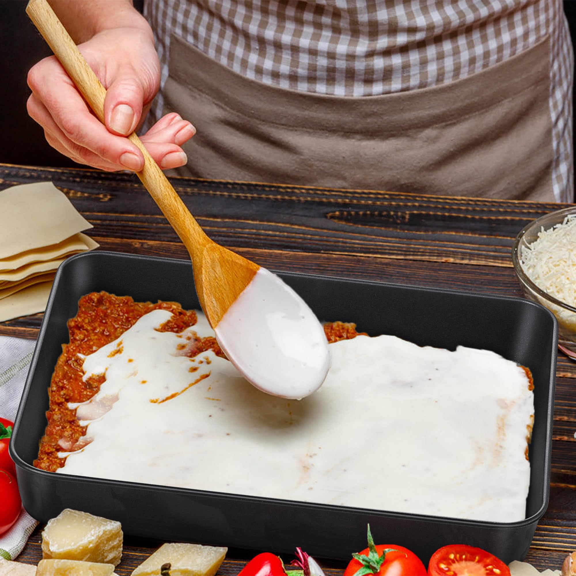 Teamfar Lasagna Pans, 9.4 X 7 X 2 Inch Rectangle Cake Pan With Black Non-Stick Coating And Stainless Steel Core, Small Baking Pa