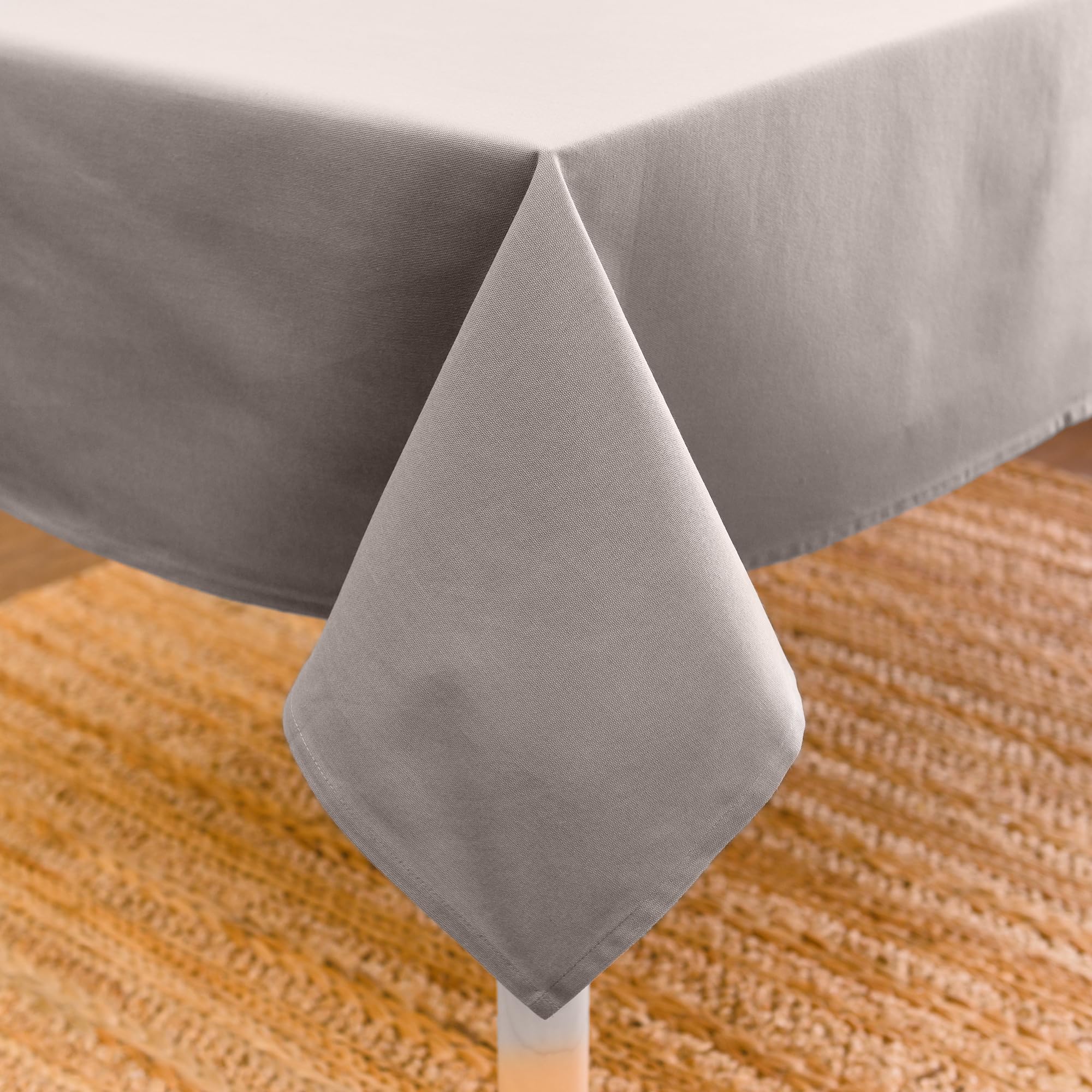Encasa 100% Cotton Canvas Tablecloth with Grey Solid Color & Rectangular Size 56x84 in  7 ft for Dinning Table Fall Decoration  Halloween & Christmas Festivals - Machine Washable