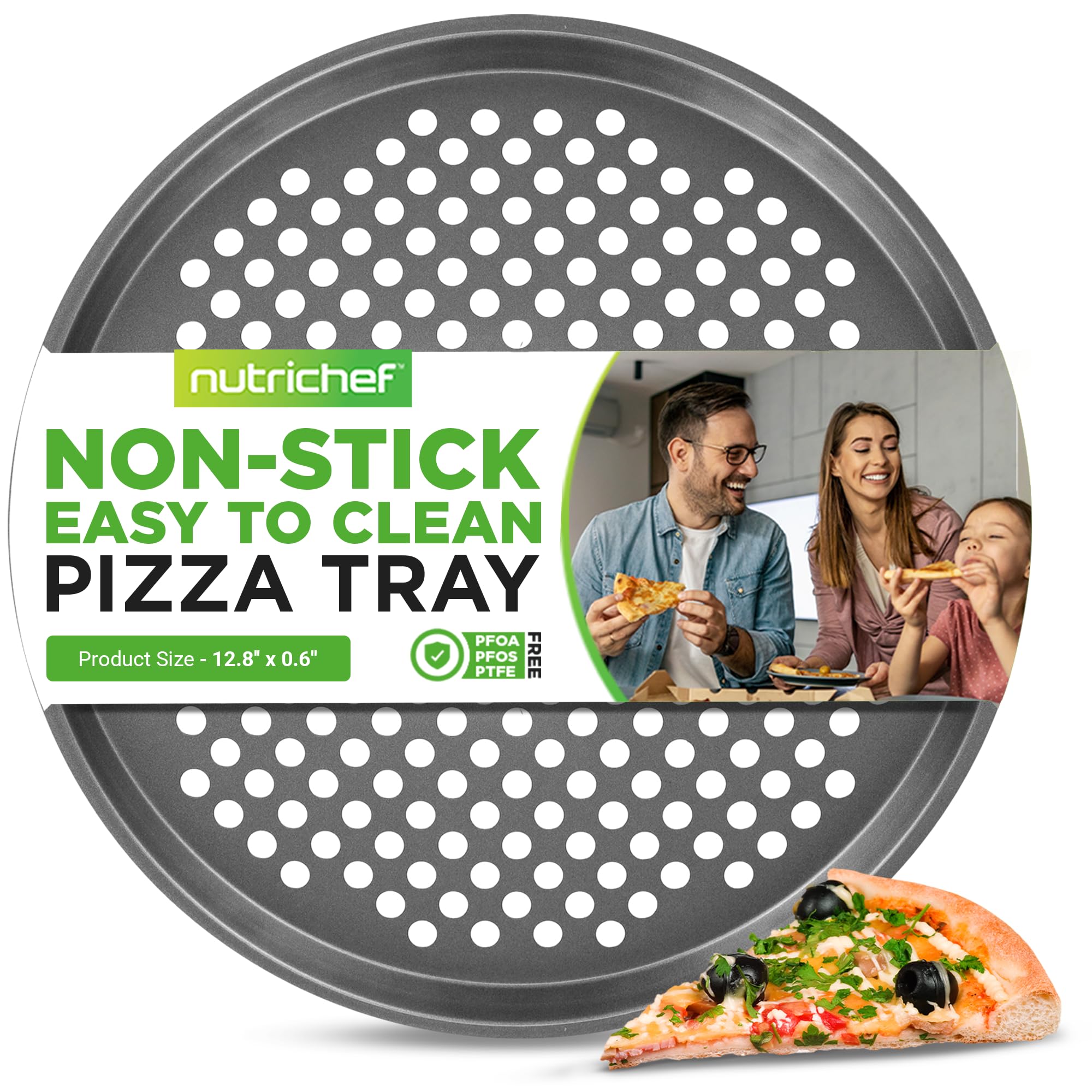 Nutrichef 12.8 Inch Nonstick Pizza Pan For Oven - Carbon Steel Pizza Baking Tray With Airflow Holes - Premium Bakeware For Fresh