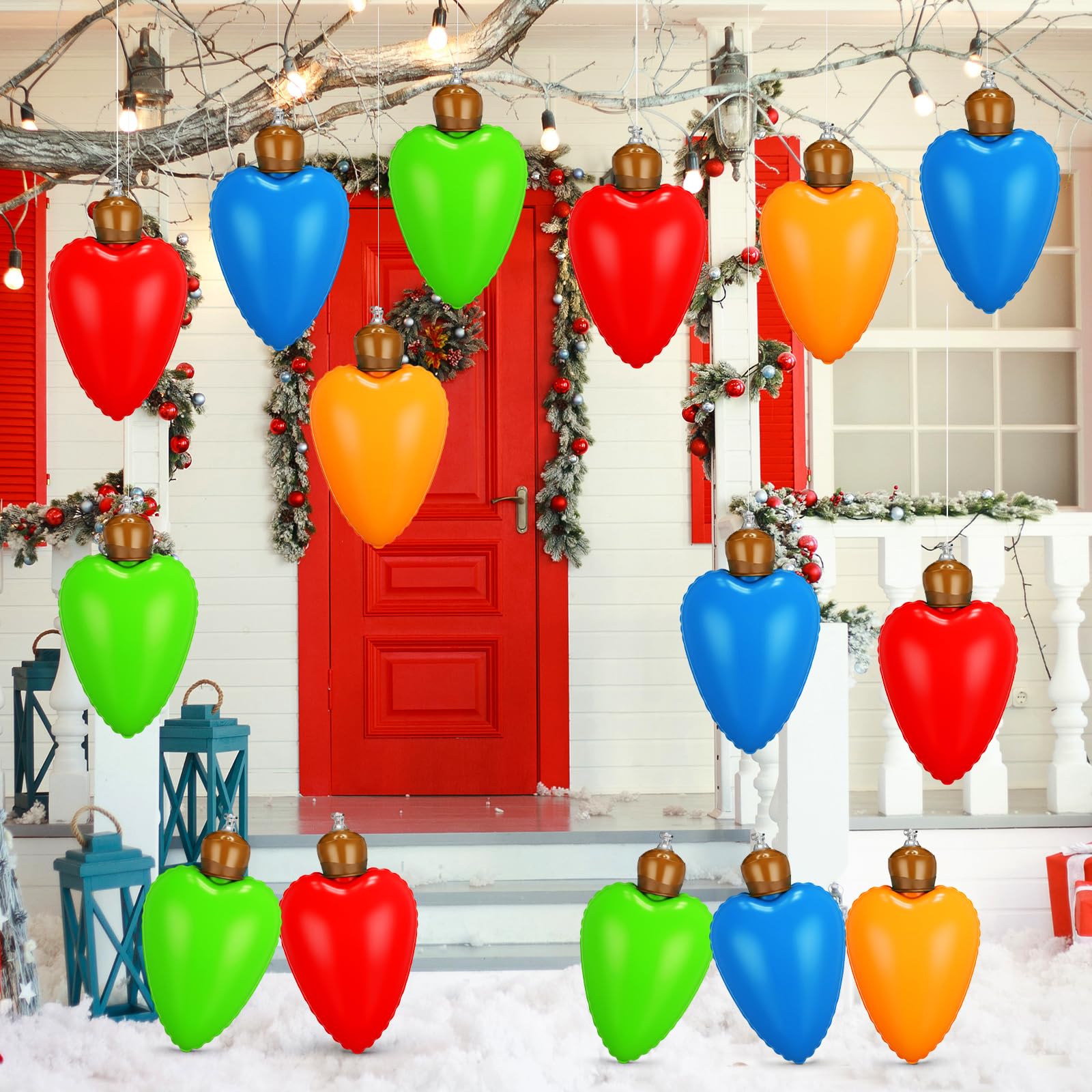 Vertintong 24 Pcs 10 Inch Inflatable Christmas Ball Decorations Inflatable Light Bulb Decor Giant Blow up Christmas Ornaments wi
