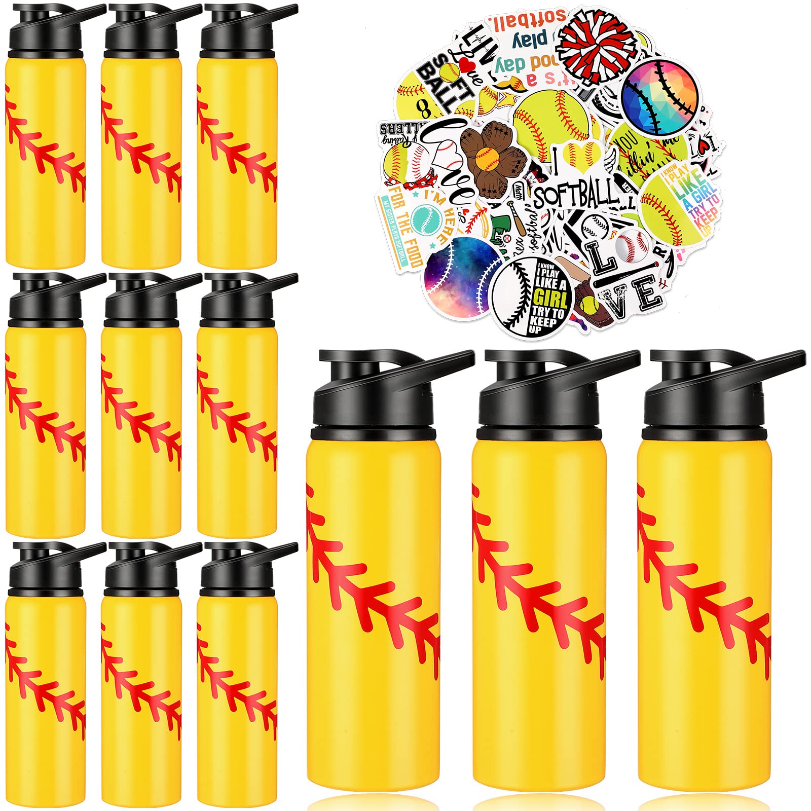 Gerrii 12 Pcs Softball Water Bottles Bulk Softball Gifts for Team 20 oz Stainless Steel Reusable Bottles with Snap Lid 100 Pcs S