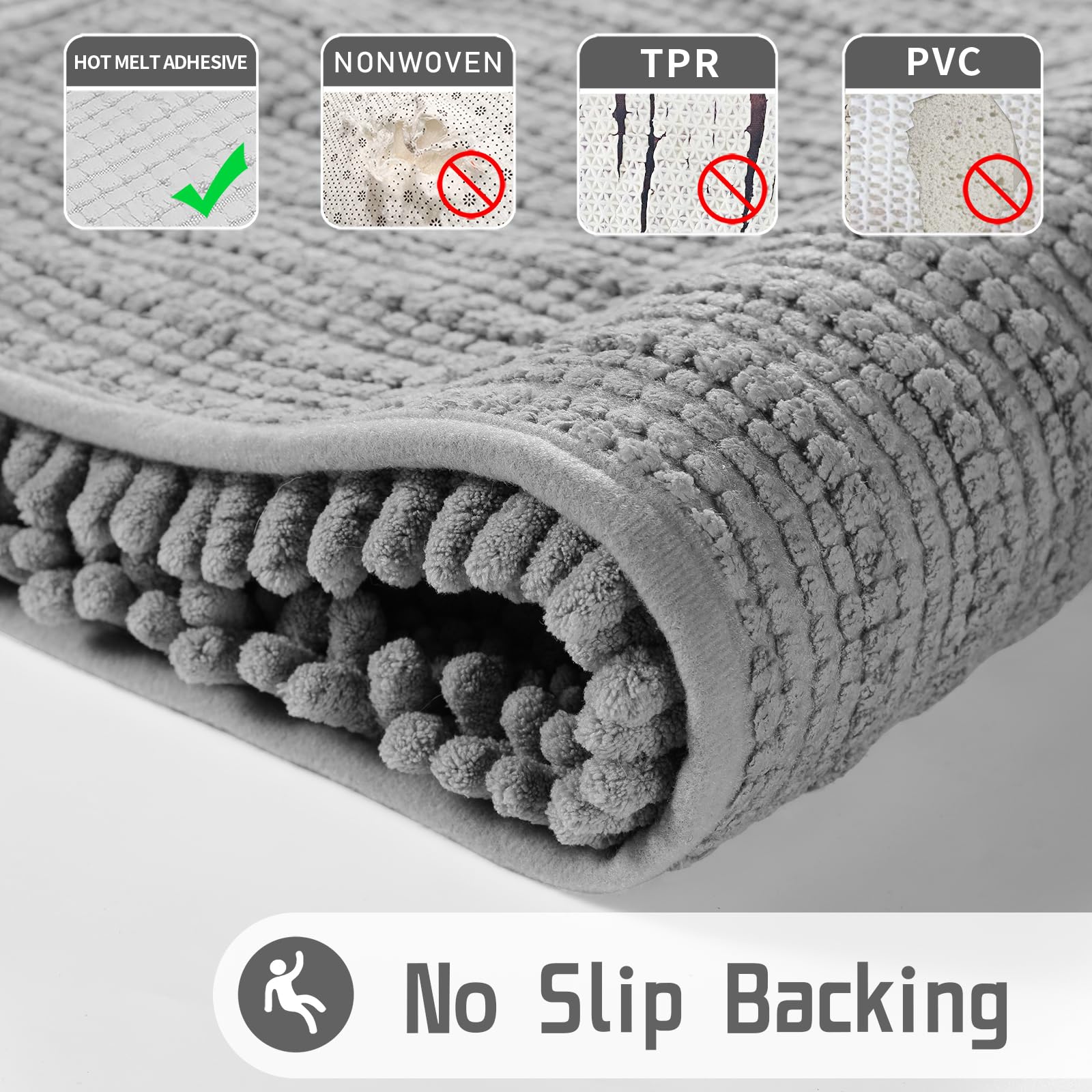 Yimobra Bathroom Rug Mat, 24'' X 17'', Luxury Chenille Shaggy Bath Rugs, Extra Soft & Thick, Absorbent Water, Non-Slip, Machine