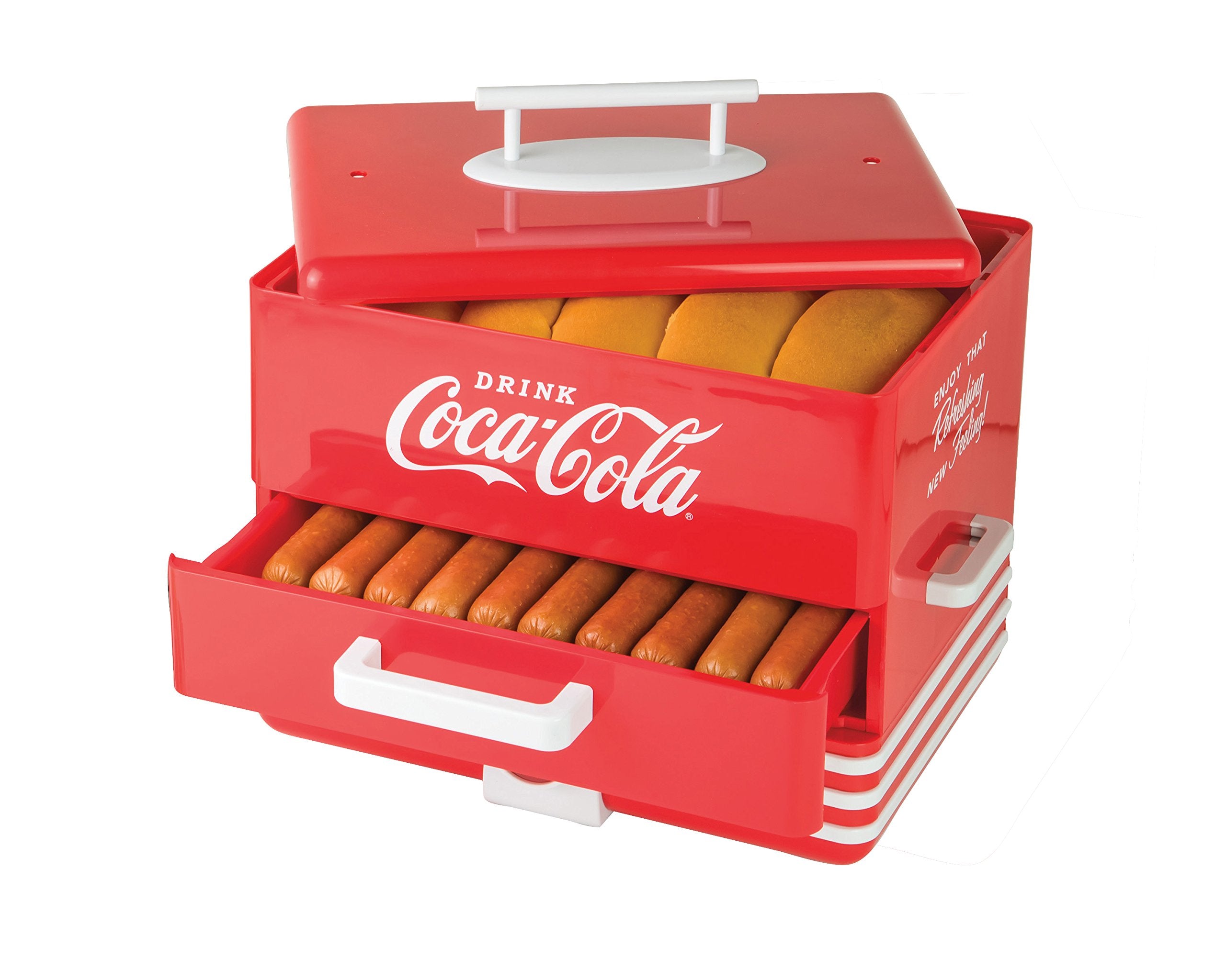 Nostalgia Hds248Coke Large Coca-Cola Diner-Style Steamer, 24 Hot Dogs And 12 Bun Capacity, Perfect For Breakfast Sausages, Brats