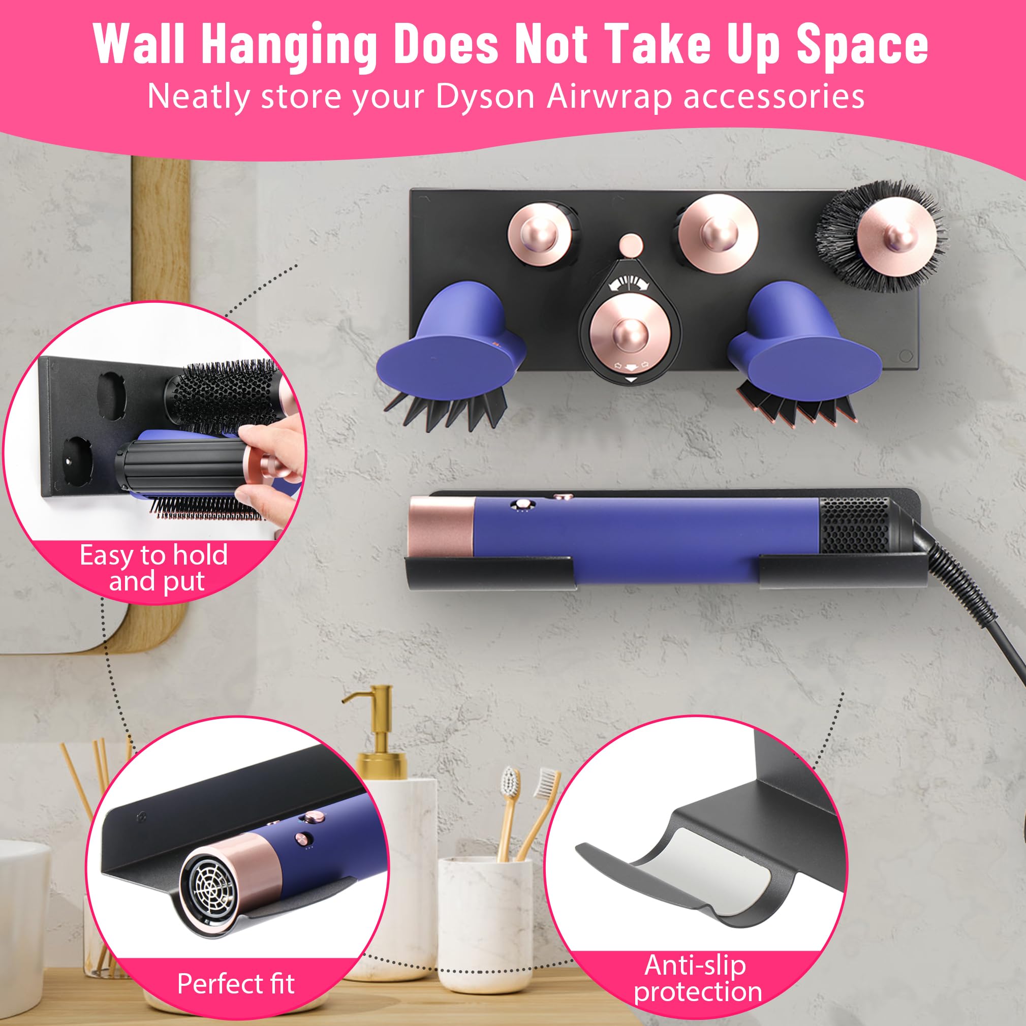 Mylifeunit Storage Holder For Dyson Airwrap Curling Iron New Complete, Metal Wall Mount For Dyson Air Wrap Accessories Organizer