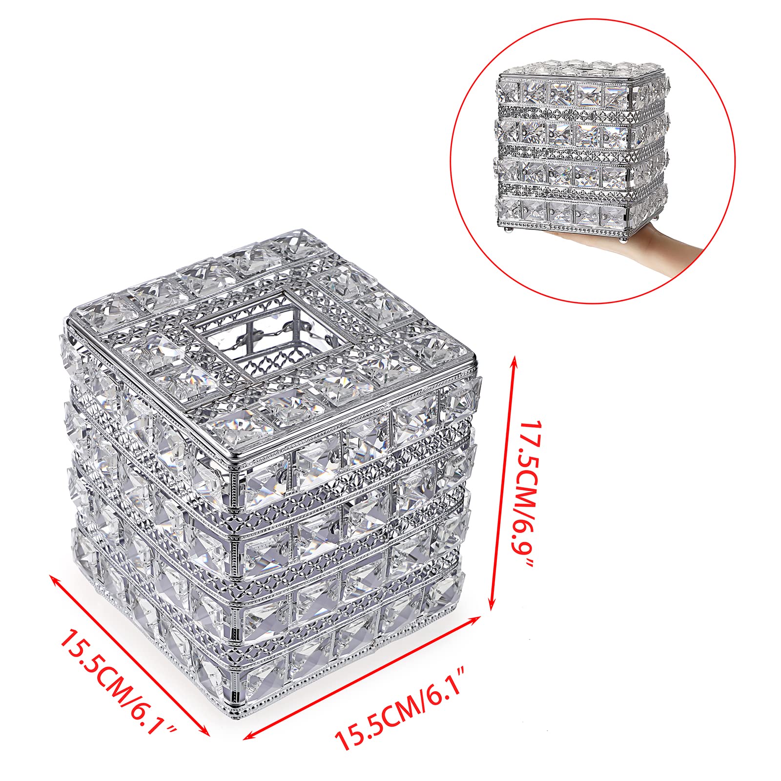 Sumnacon Crystal Square Tissue Box Cover - Sparkling Cube Glass Tissue Box Holder, Decorative Facial Tissue Holder For Bedroom B