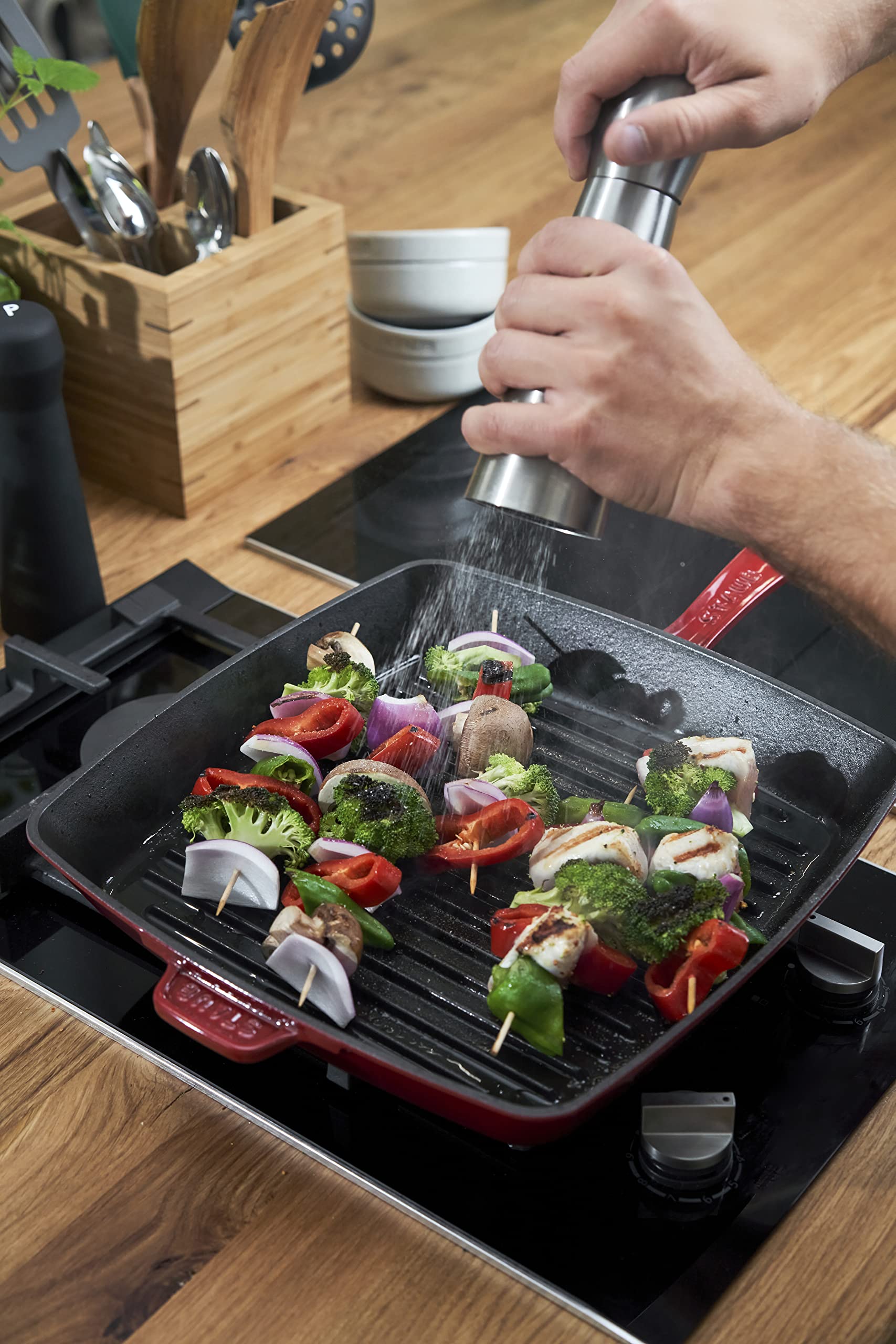 Staub Cast Iron 12-Inch Square Grill Pan - Cherry, Made In France