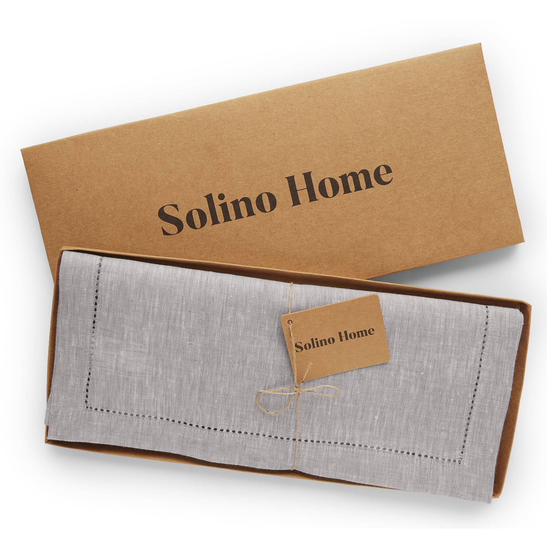Solino Home Linen Table Runner 36 Inch - Oyster Grey, 100% Pure Linen Hemstitch Short Table Runner 14 X 36 Inch Ideal For Dresse