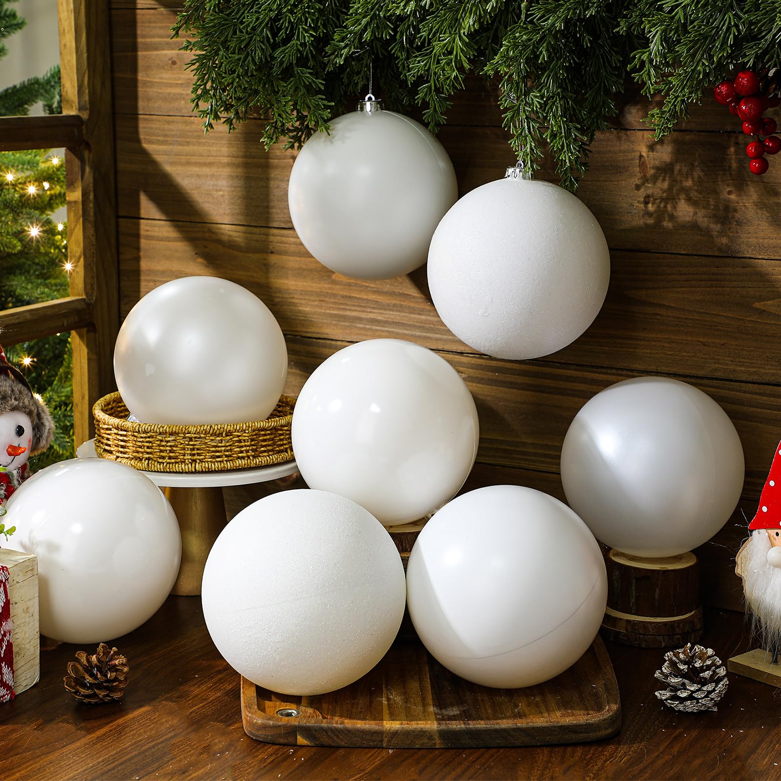 Yerliker 8 Pack Large Christmas Ornaments Balls 6 Inch Jumbo Oversized Plastic Hanging Ball Xmas Tree Decorations for Indoor Out