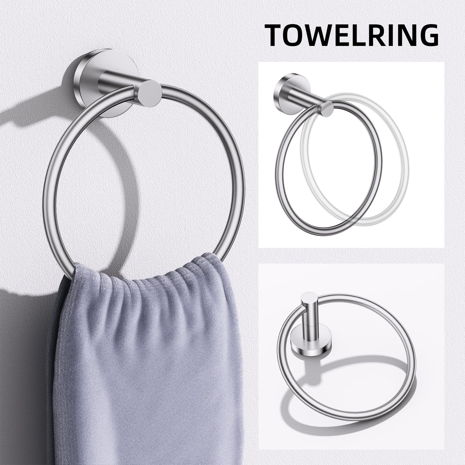 Turs Brushed 5 Piece Bathroom Hardware Set, Sus304 Stainless Steel Bath Towel Bar Set, Bathroom Towel Rack Set Wall Mounted