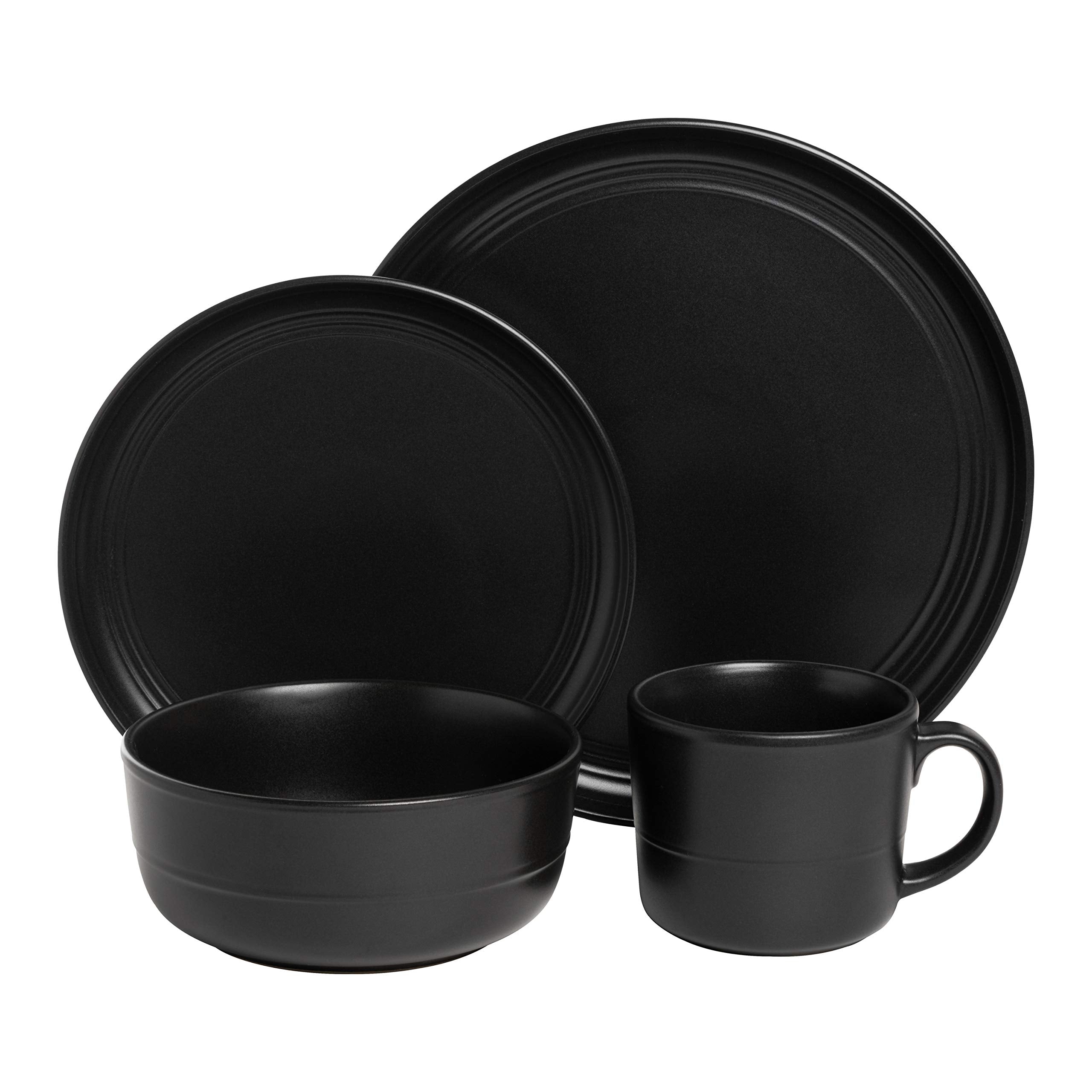 10 Strawberry Street Double Line 16 Piece Dinnerware Set, Matte Black