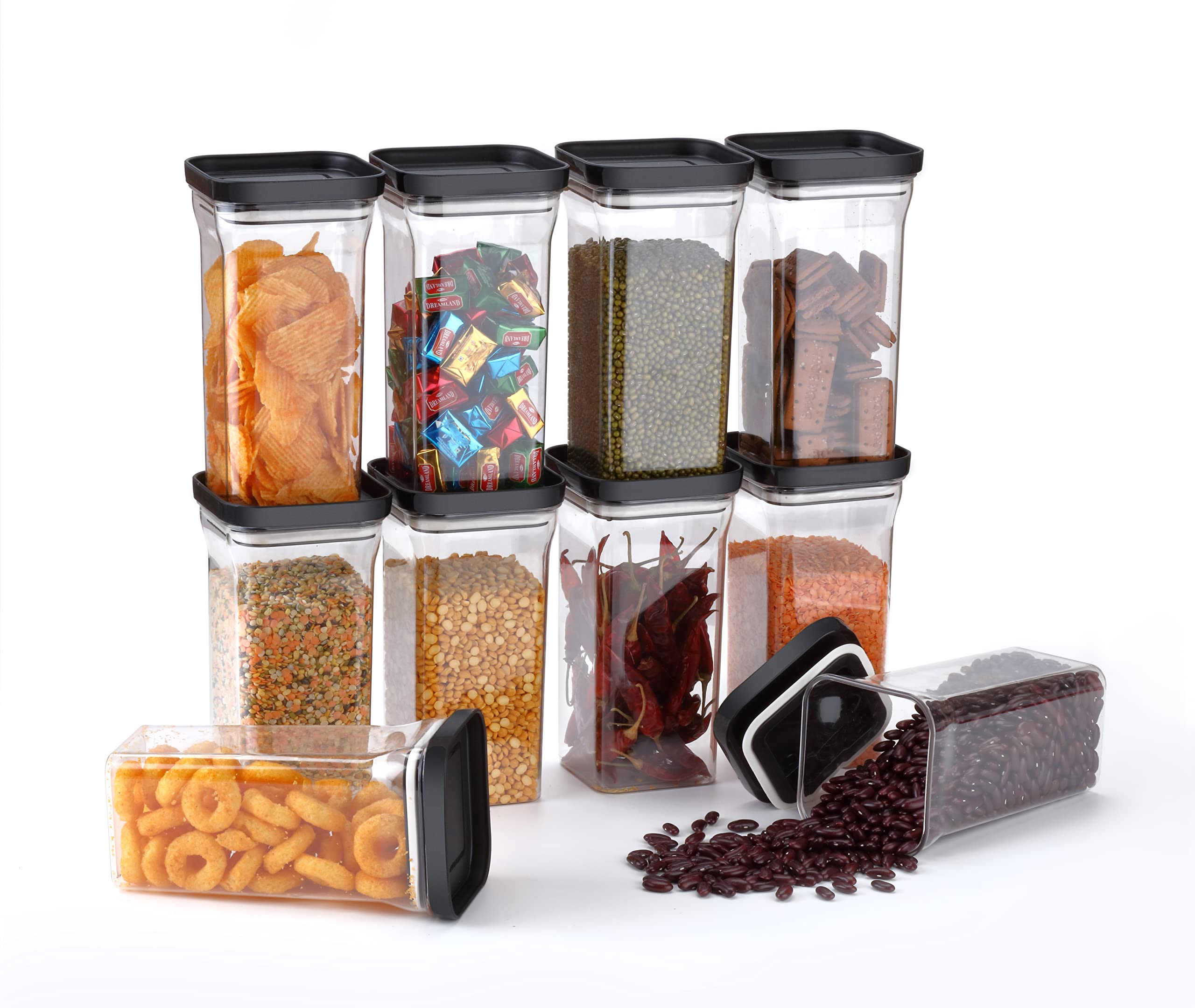 MOXSTAR Unbreakable Air Tight Kitchen Storage Container for Rice,Dal,Atta,Flour,Cereals,Snacks Kit Kat Container (1100MLBlack, 6