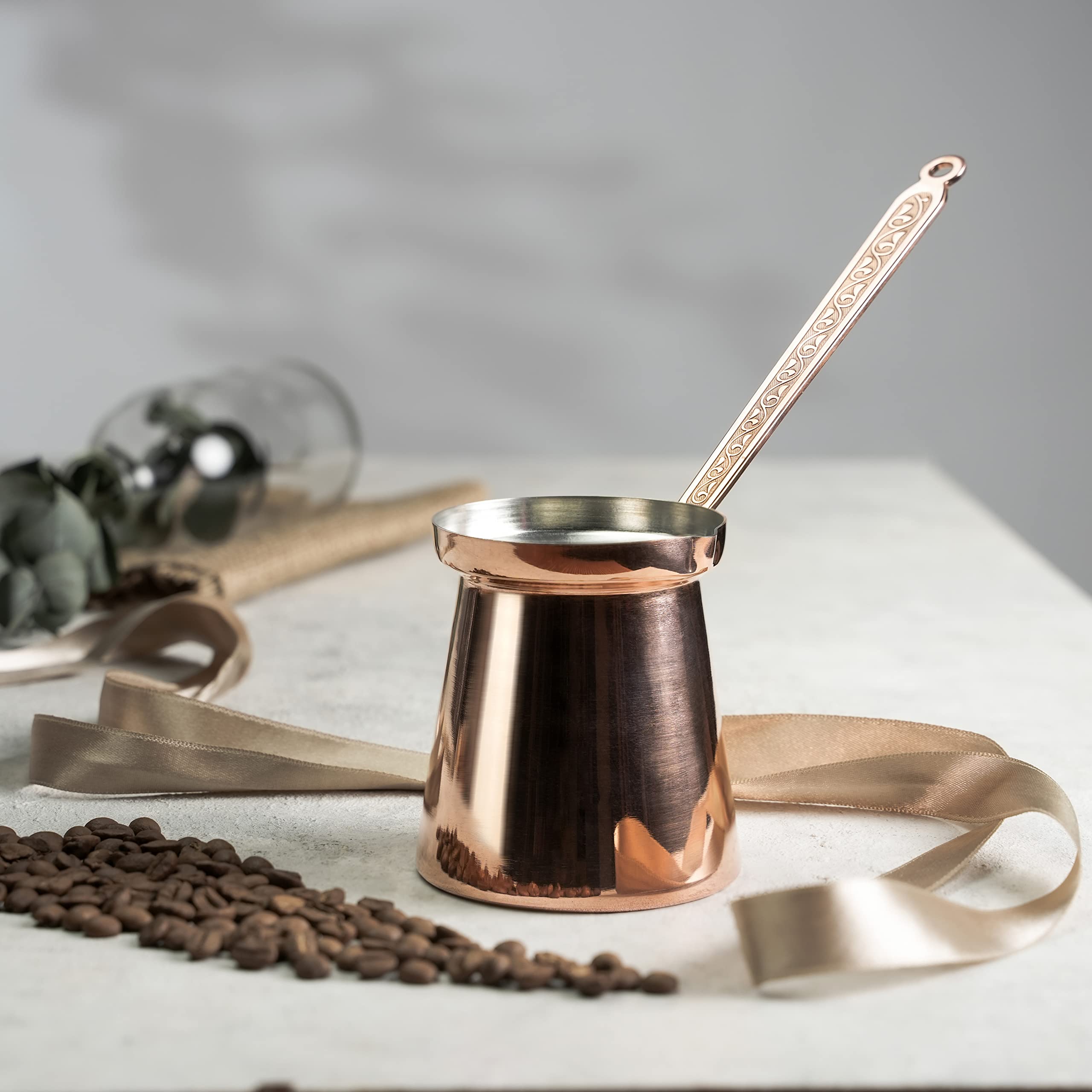 Hakart Turkish Copper Coffee Pot 13.5 Oz, Milk Warmer, Mini Butter Melting Pot, Chocolate Heater, Greek Arabic Coffee Maker, Vin
