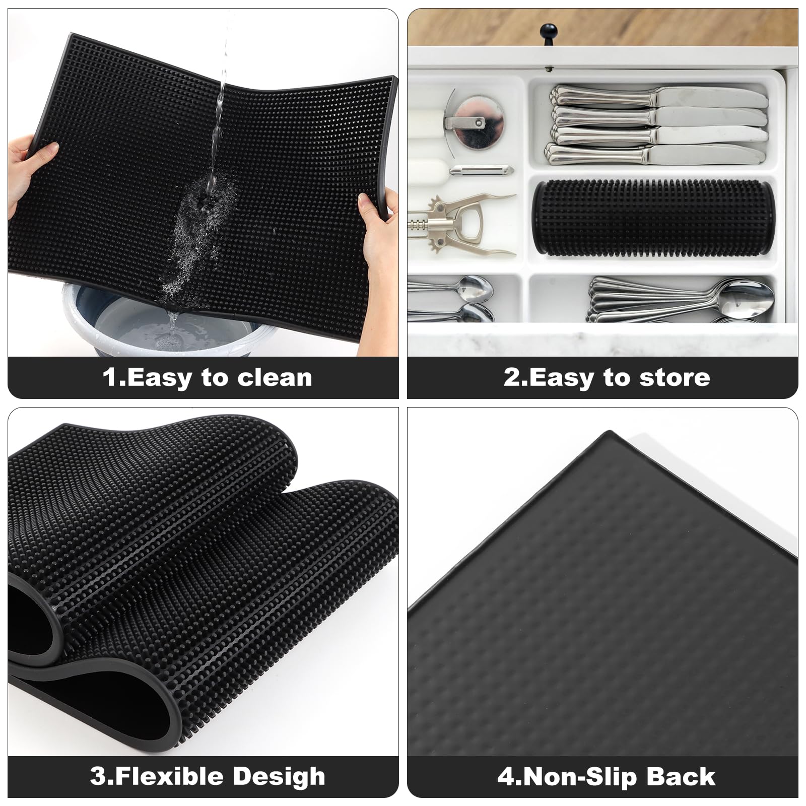 2 Pack Heavy-Duty Bar Mat Pad Pvc Rubber Dish Drying Spill Matting For Ktv Bar Glass Home (Xl:24''X 12'')