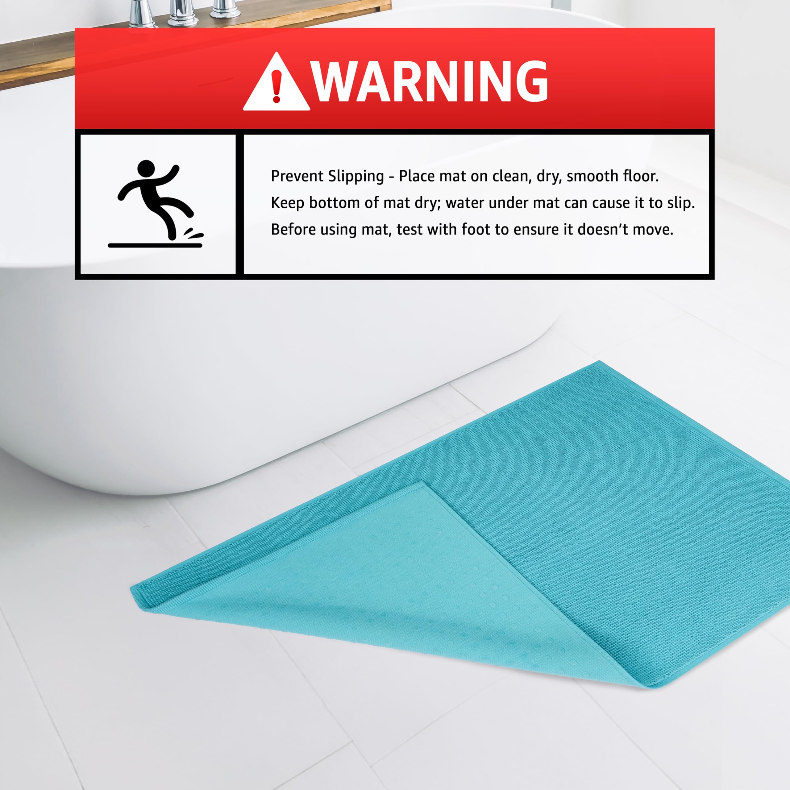 American Soft Linen Bath Rug, 20 In 34 In 100% Cotton Bath Mats Rugs For Bathroom, Non Slip Washable Shaggy Form Area Rugs, Turq
