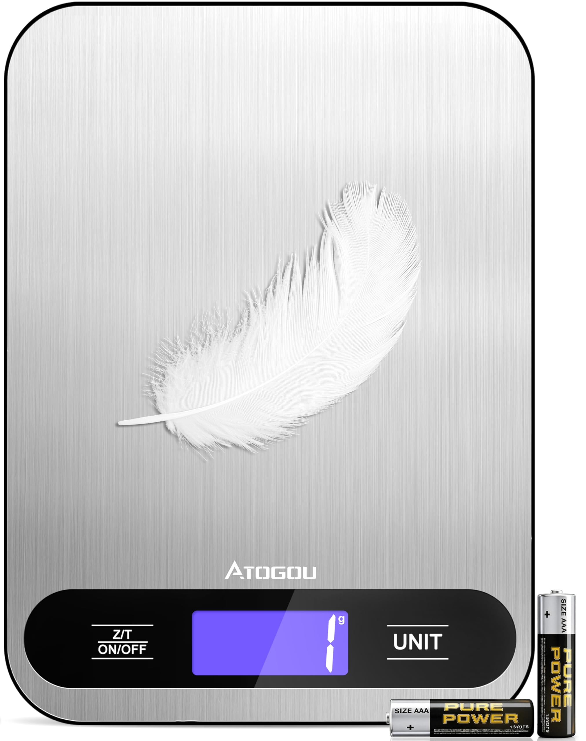 Atogou 33Lb/ 15Kg Food Scale, Digital Kitchen Scale With Full View Lcd Display, Waterproof Stainless Steel Surface, For Cooking,