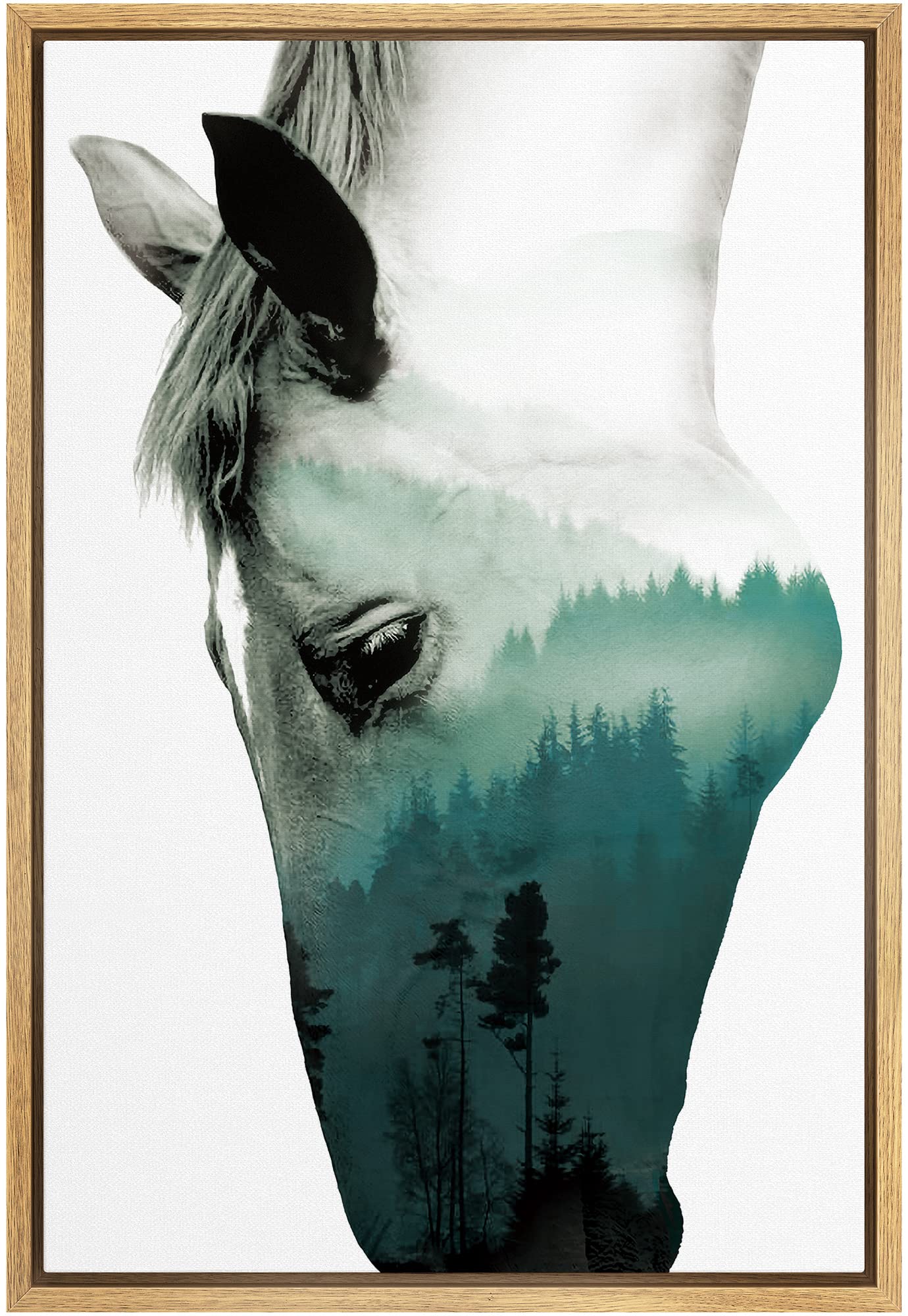 Signwin Framed Canvas Wall Art A Wild Horse And Foggy Mountain Double Exposure Photography Animals Wildlife Art Modern Art Rusti