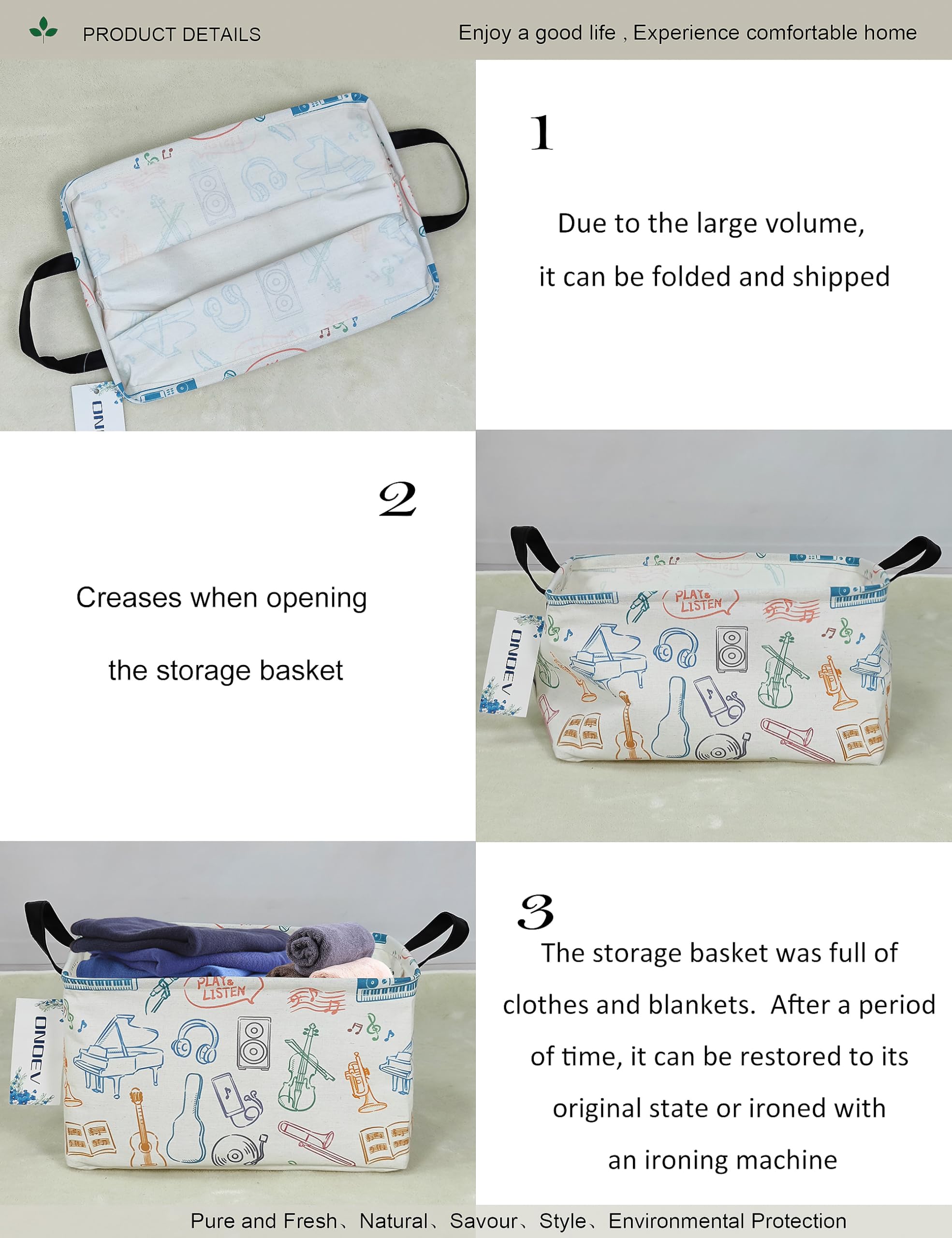 ONOEV Rectangular Folding Laundry Basket,waterproof Canvas Basket,gift basket,Suitable for children s room,Clothes,Toys Storage(