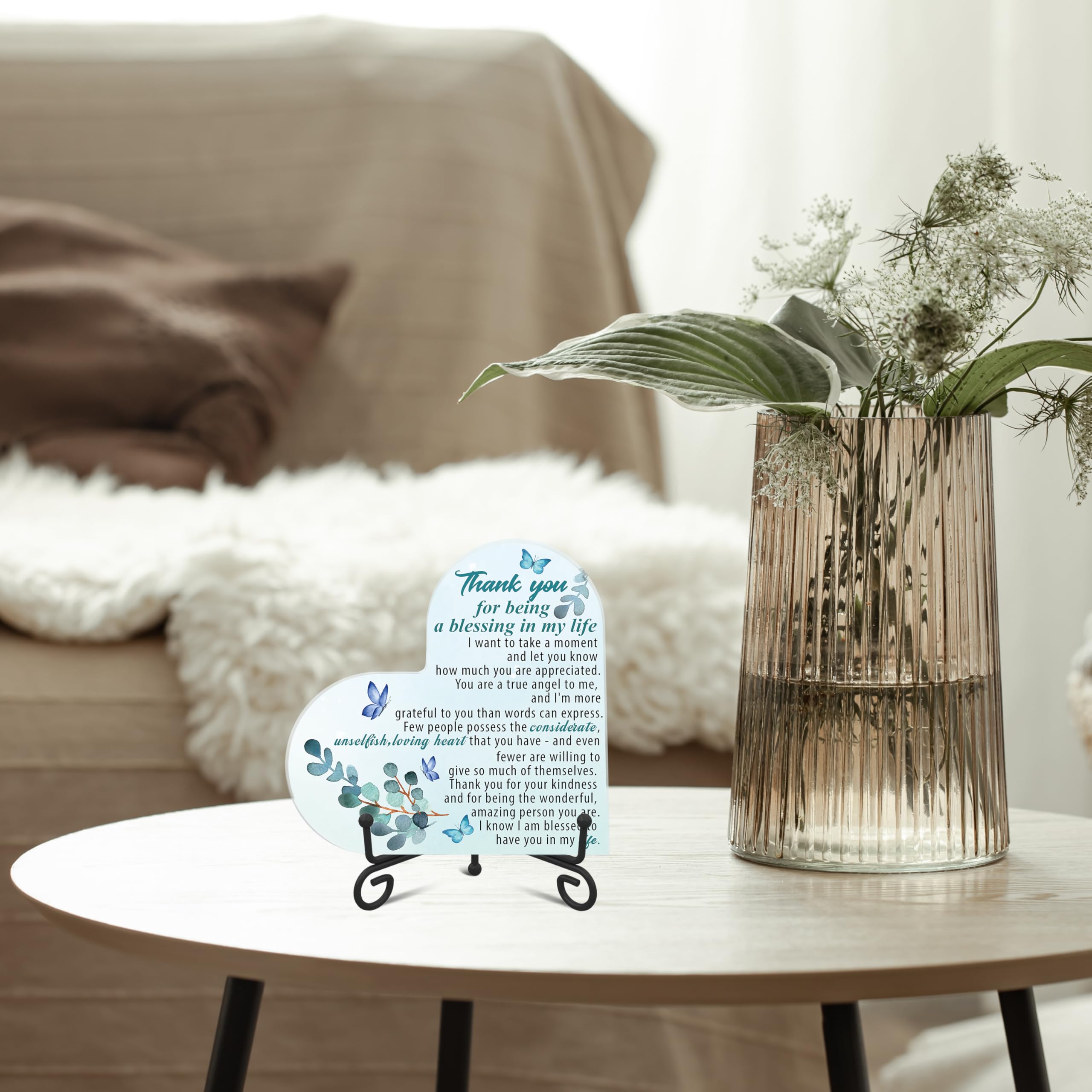 Thank You Gifts for Women Men, Thank You for Being a Blessing in My Life Acrylic Heart Plaque with Stand Desk Decor, Appreciatio