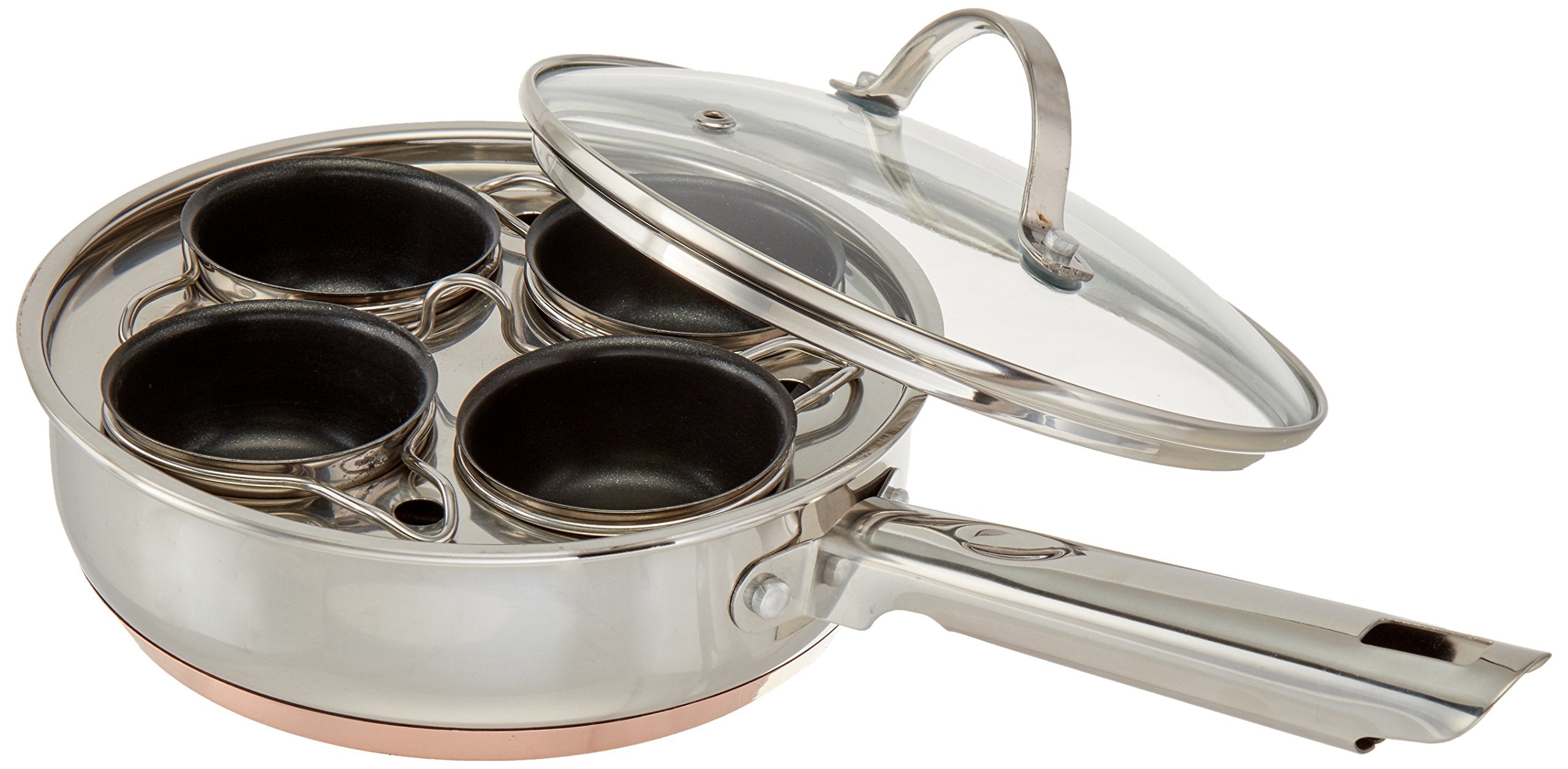 4 Cup Copper Impact Bonding Egg Poacher W/Nonstick Egg Cups For Perfectly Poached Eggs Brunch And Breakfast