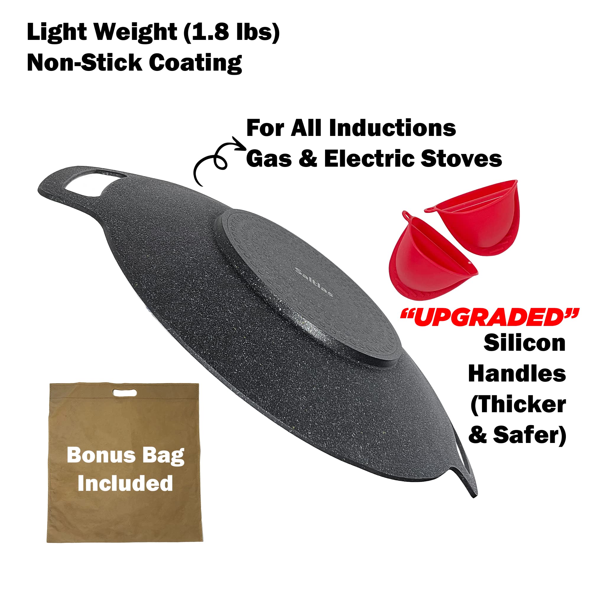 Saltlas Korean Style Bbq Grill Pan For Stove Top, Camping Stove And Ih Stove, 13''- Round Griddle With Double Bottom, Non-Stick