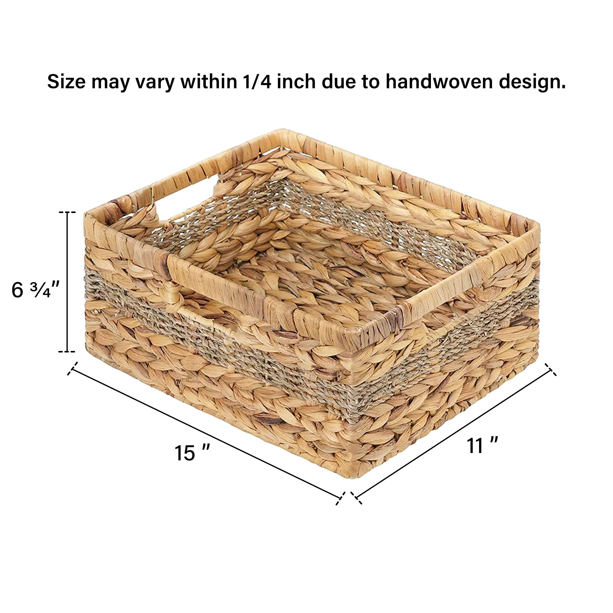 Storageworks Large Rectangular Wicker Basket, Water Hyacinth And Seagrass Storage Basket With Built-In Handles, 1 Pack