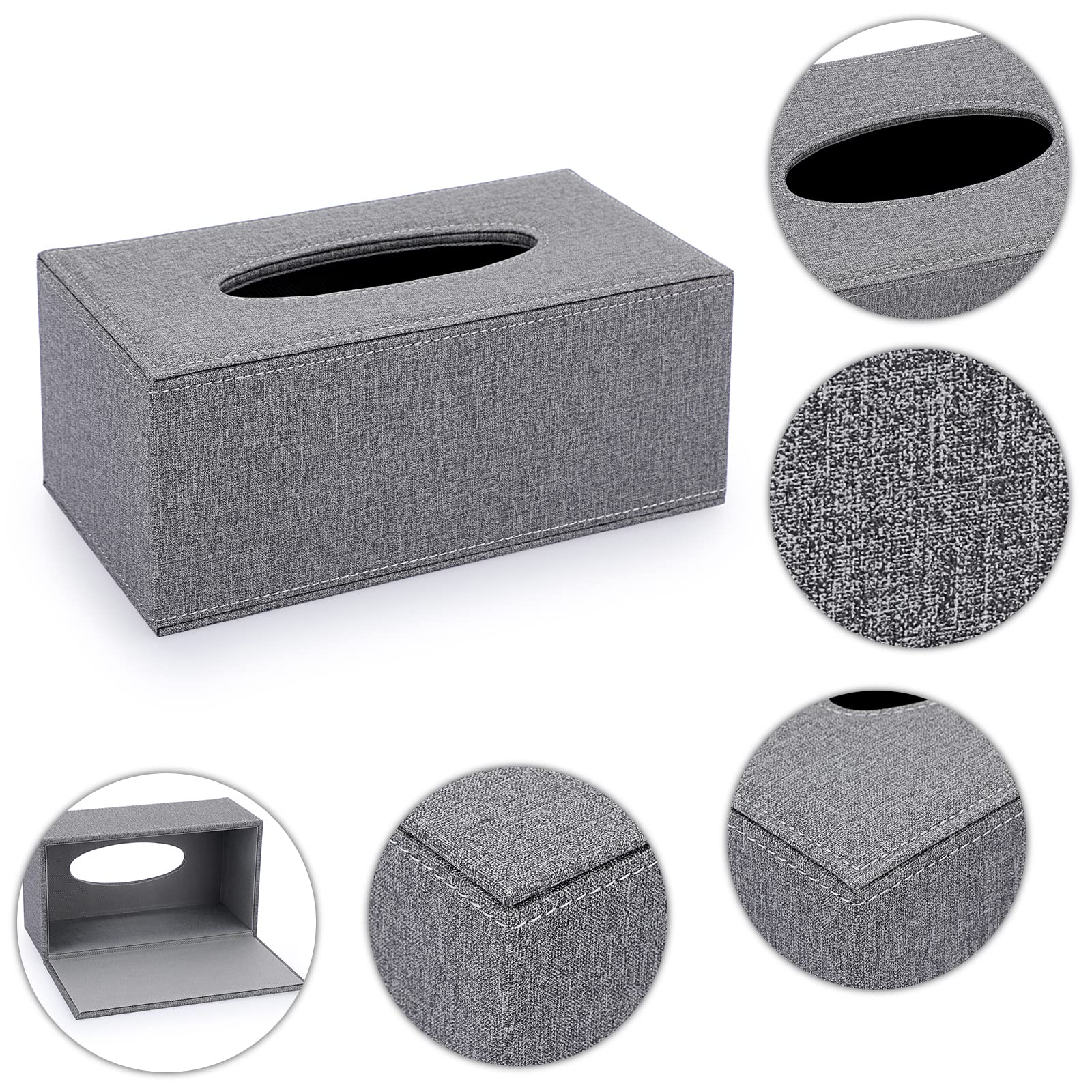 Sumnacon Rectangular Linen Tissue Box Cover - Stylish Tissue Box Holder with Magnetic Bottom  Decorative Tissue Box for Vanity Dresser Night Stand Table Countertop Home Office Car  Grey