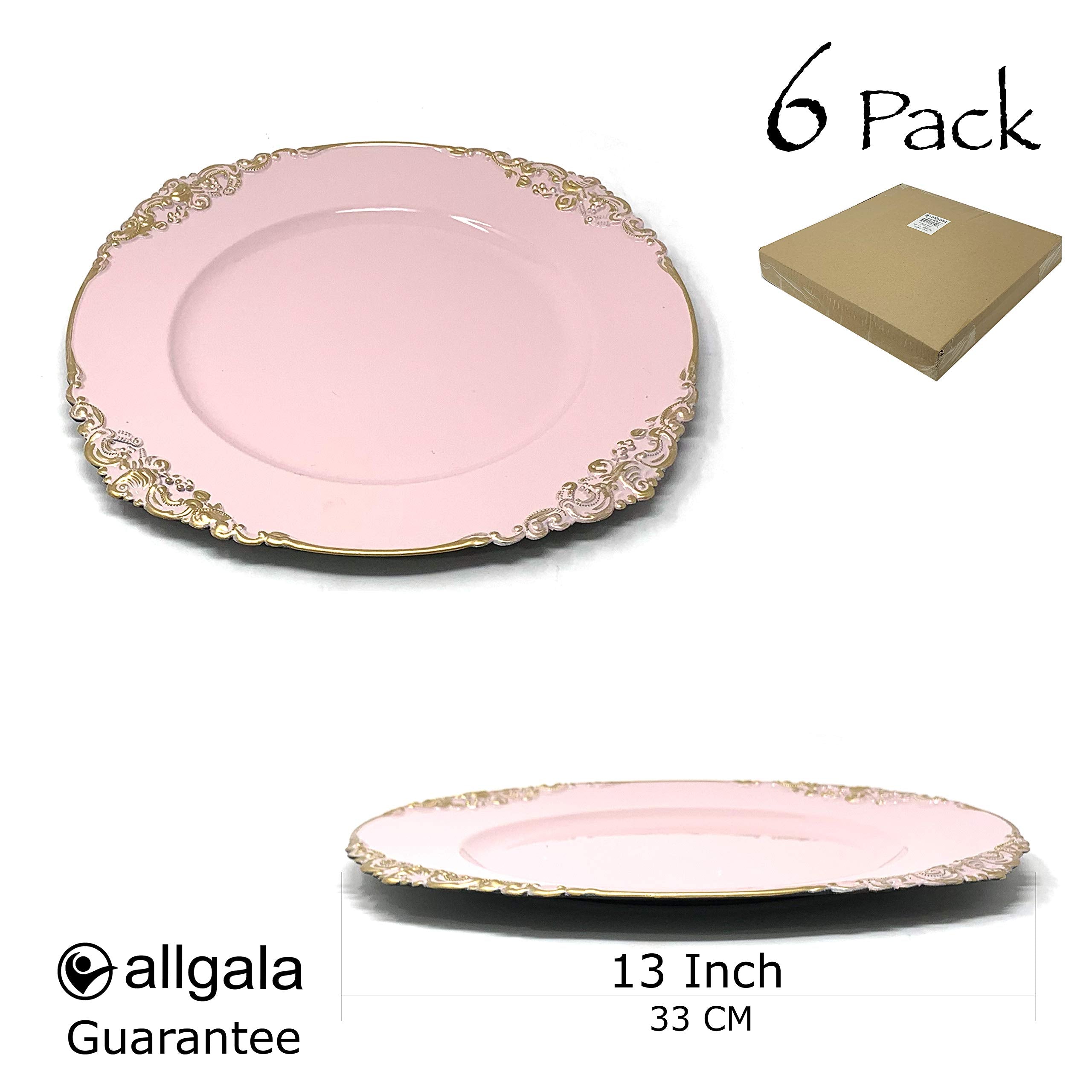 allgala 13-Inch 6-Pack Heavy Quality Round Charger Plates-Floral Pink-HD80345