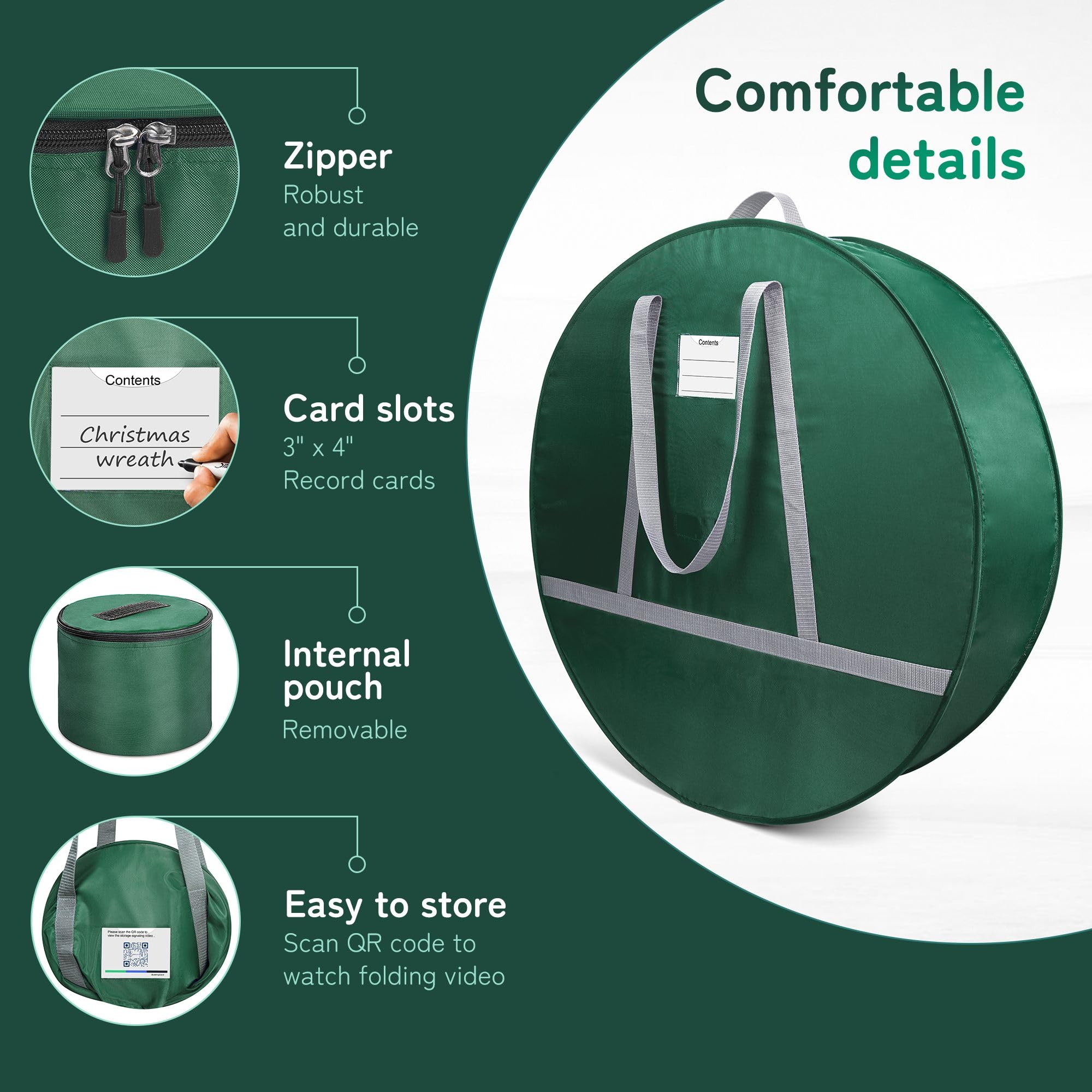 Duomspiace 30 In Wreath Storage Container Made Of 600D Nylon Oxford Fabric And Steel Wire. Wreaths Storage Bag Has 4 Interior Ve