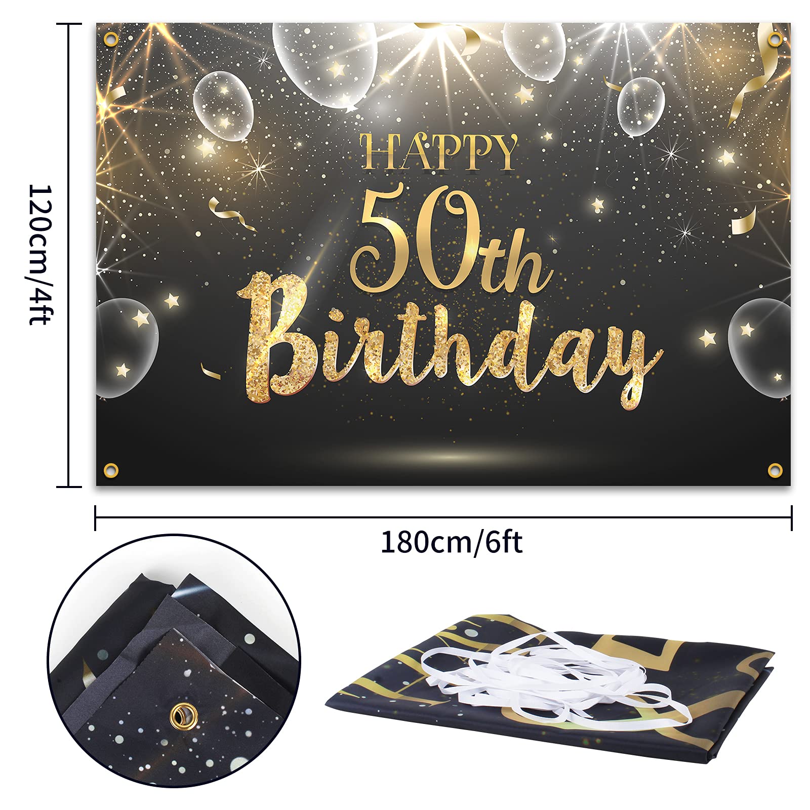 Hamigar 6X4Ft Happy 50Th Birthday Giltter Shinning Banner Backdrop - 50 Years Old Birthday Decorations Party Supplies For Women