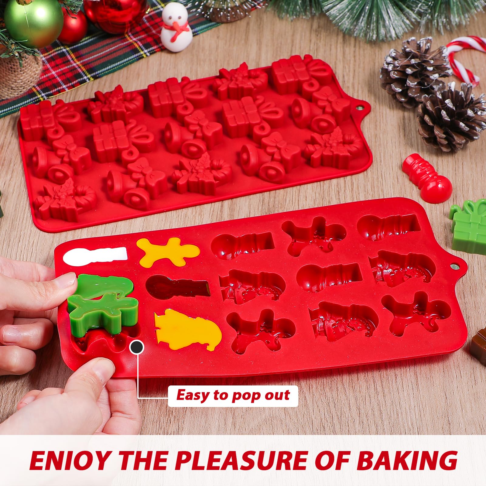 Koluti Silicone Christmas Chocolate Mold Baking Molds, 15 Cavity Nonstick Food Grade Candy Jelly Gummy Fudge Ice Pet Treats Soap