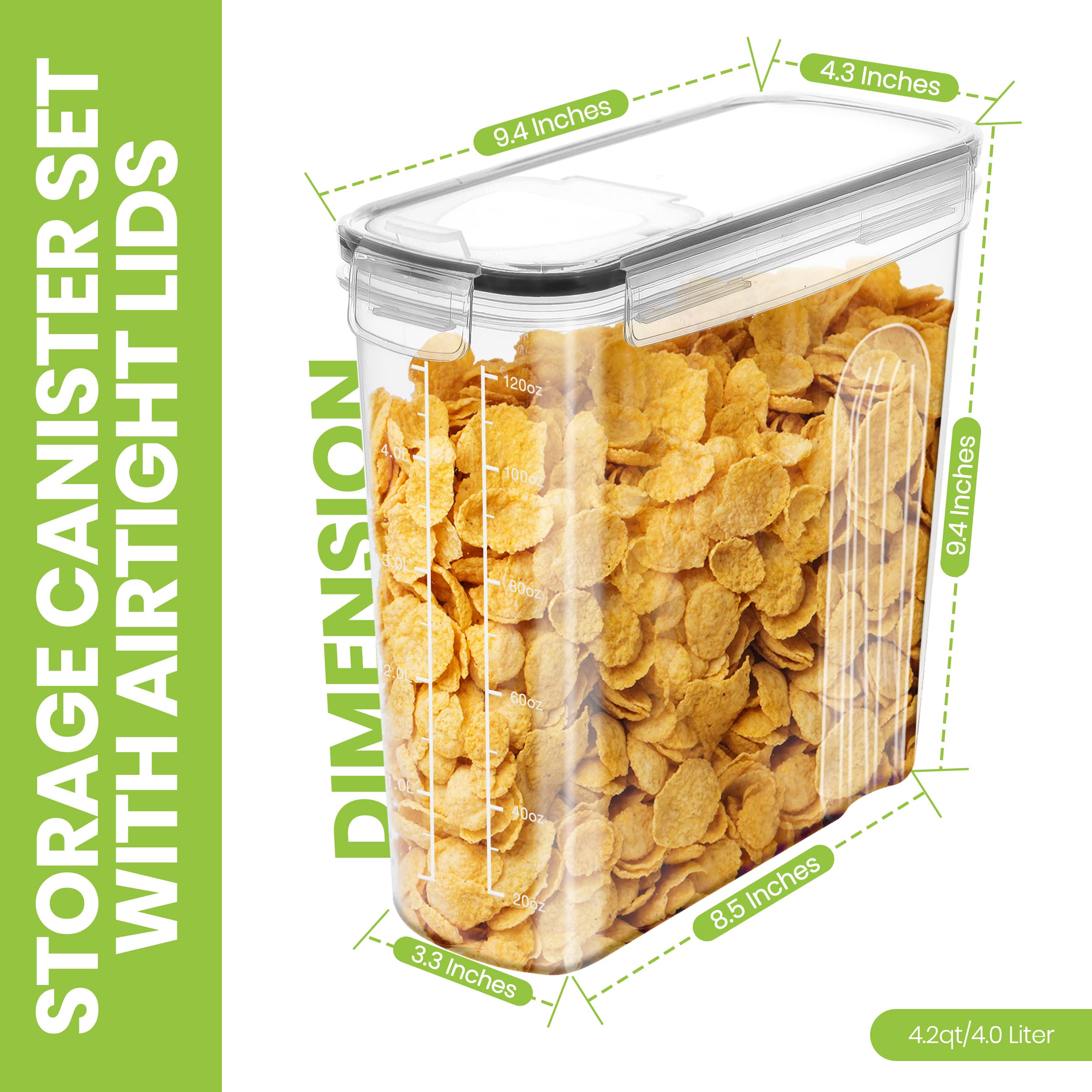 Utopia Kitchen Cereal Containers Storage - 4 Pack Airtight Food Storage Containers & Cereal Dispenser For Pantry Organization An