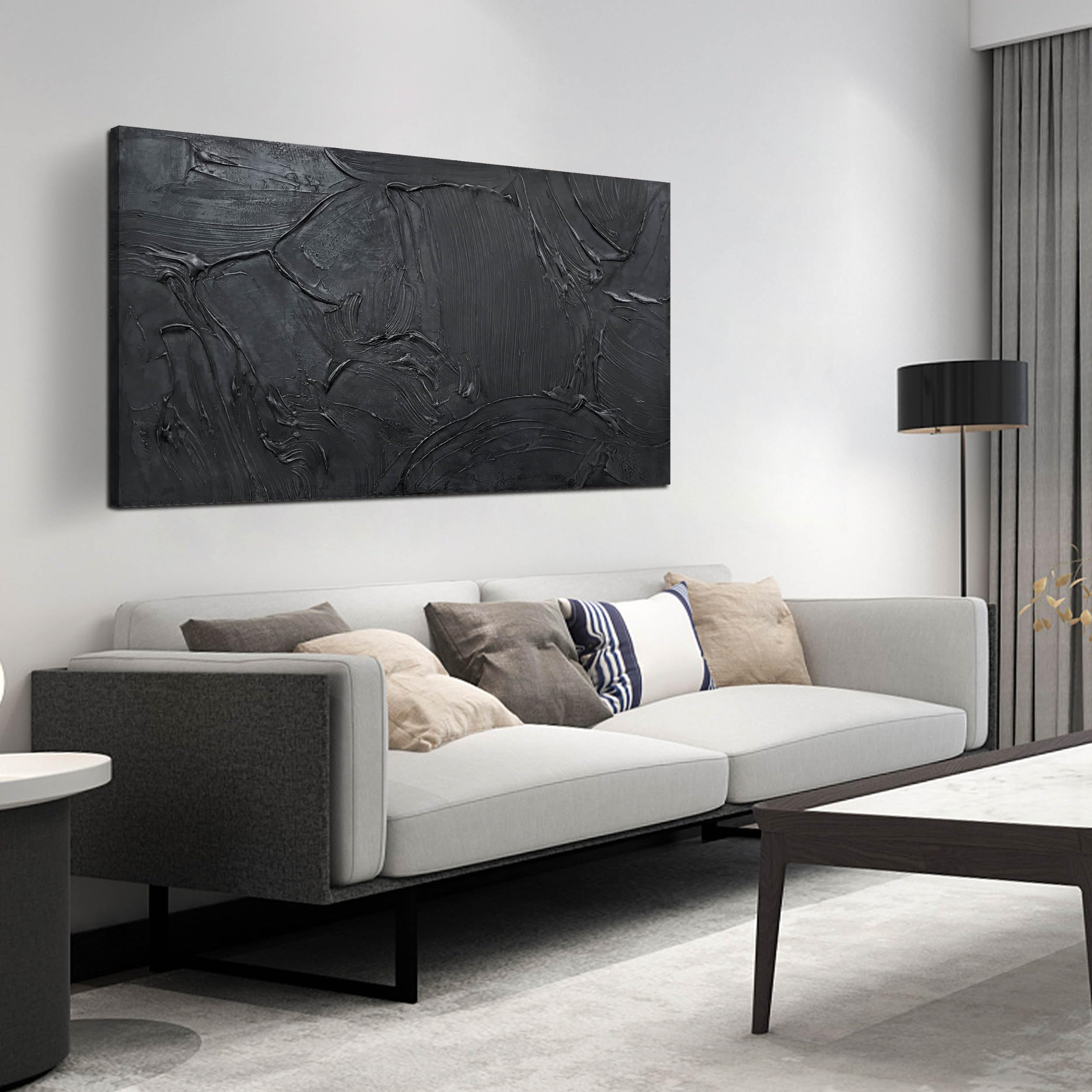 Huboskn Abstract Art Pictures For Wall In Living Room - Minimalist Wall Art For Teen Boys Bedroom - Black Hand Painted Wall Art 