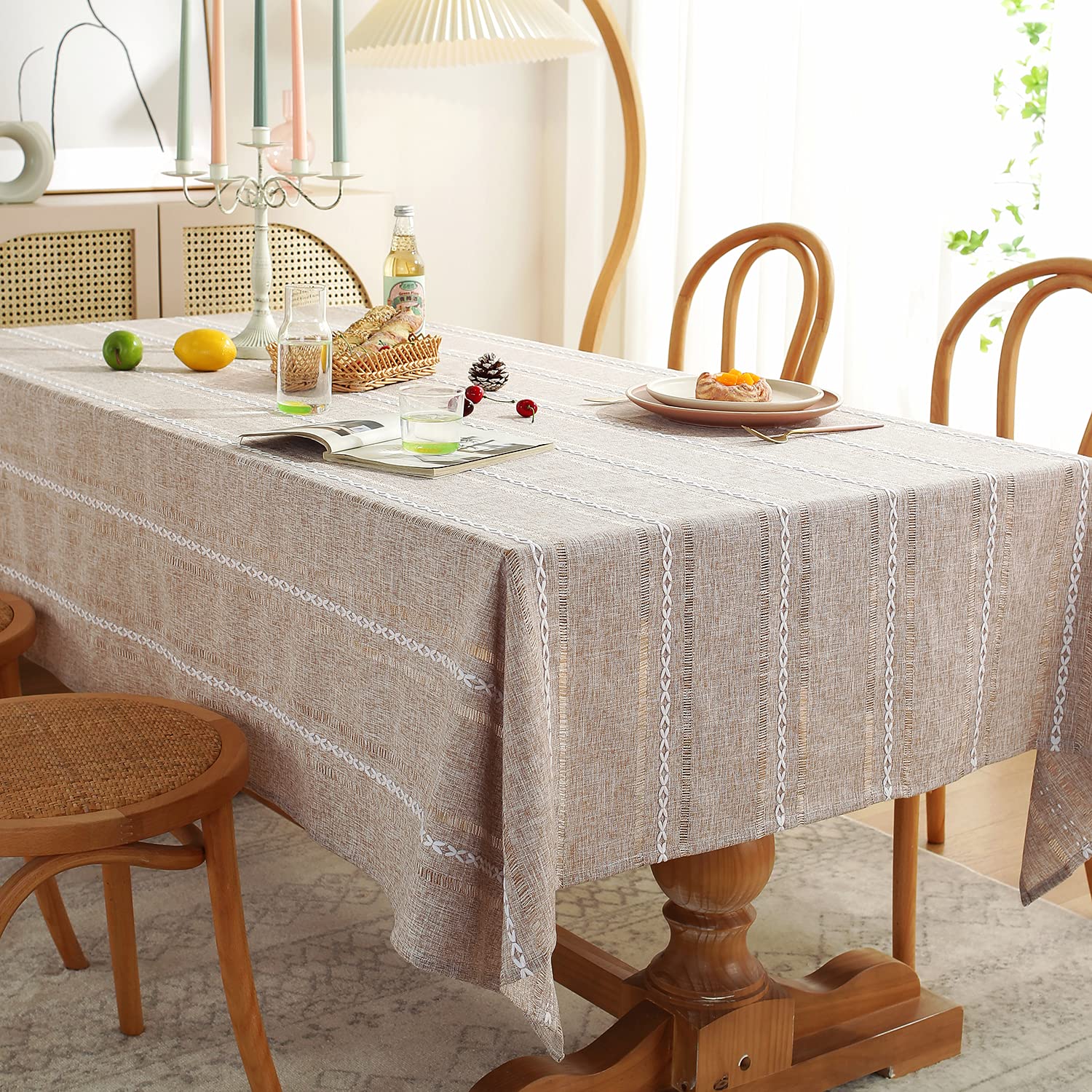 Chassic 60 X 120 Inches Farmhouse Style Linen Tablecloths, Wrinkle Resistant Washable Dining Room Table Cloths For 8 Foot Rectan