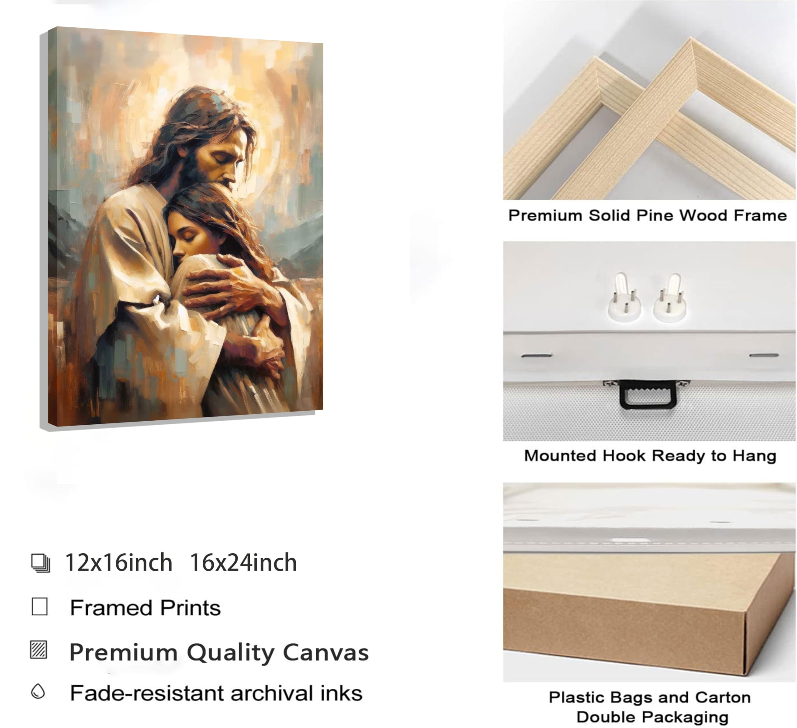 Jesus Embracing Woman Wall Art Safe Haven Poster Jesus Canvas Prints Christian Spiritual Painting Bible Art Pictures Jesus and G