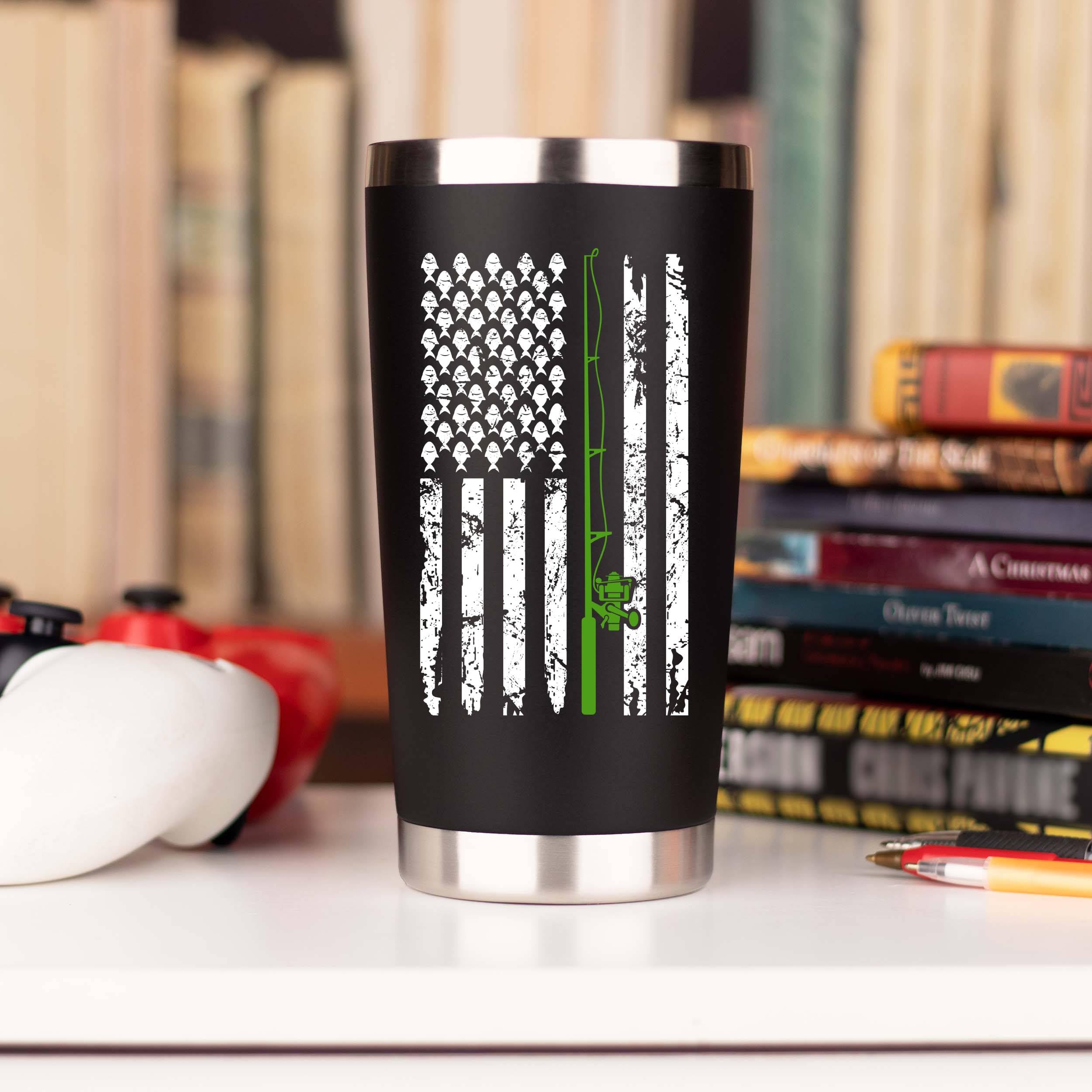 Jenvio Fishing For Men | Stainless Steel Travel Tumbler/Mug With 2 Lids And 2 Straws For Coffee Or Cold Drinks | Funny Fly Fishe