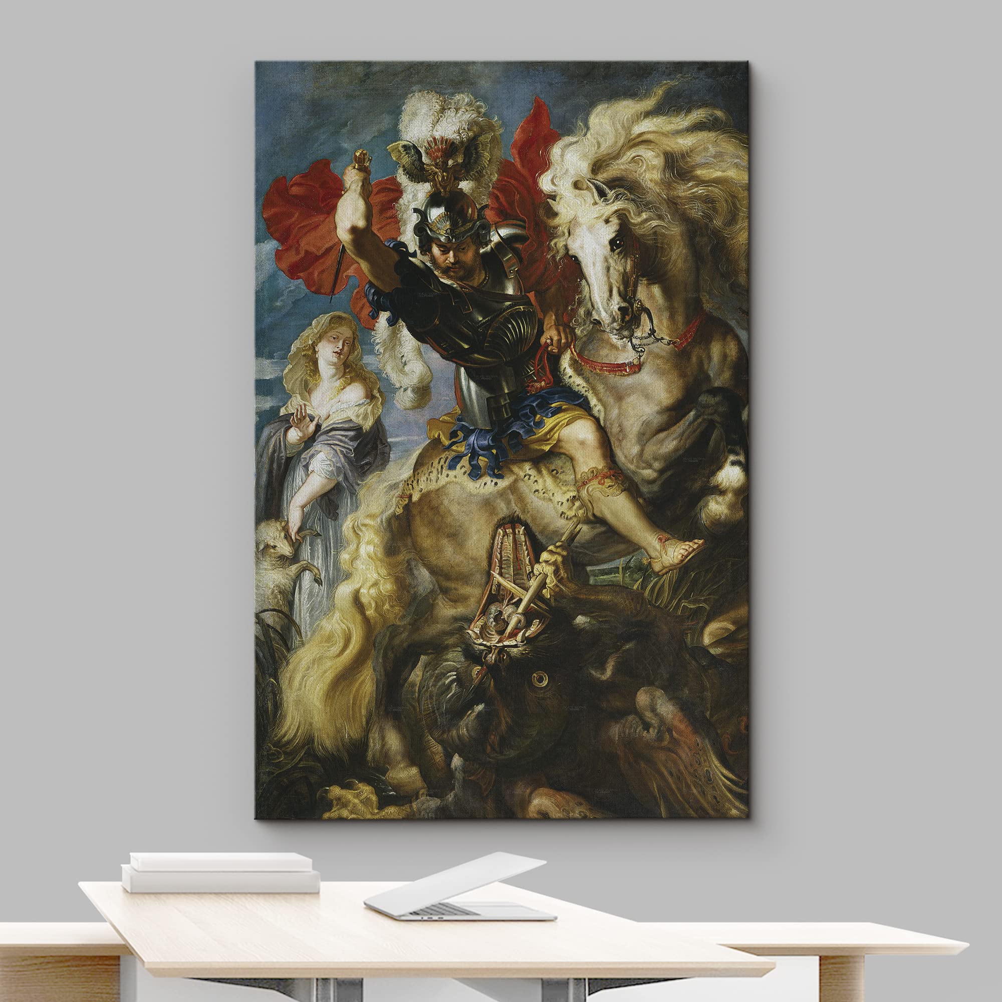 Wall26 - Oil Painting Of St George Fighting The Dragon By Peter Paul Rubens In 1606-10 - Baroque Style - Saint, Catholic - Canva