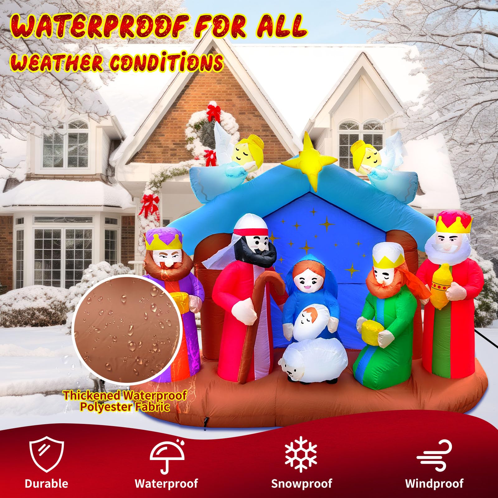 SRANWOW 8 FT Christmas Inflatable Nativity Scene Outdoor Decorations with 10 LED Lights Christmas Blow Up Yard Decoration Holida