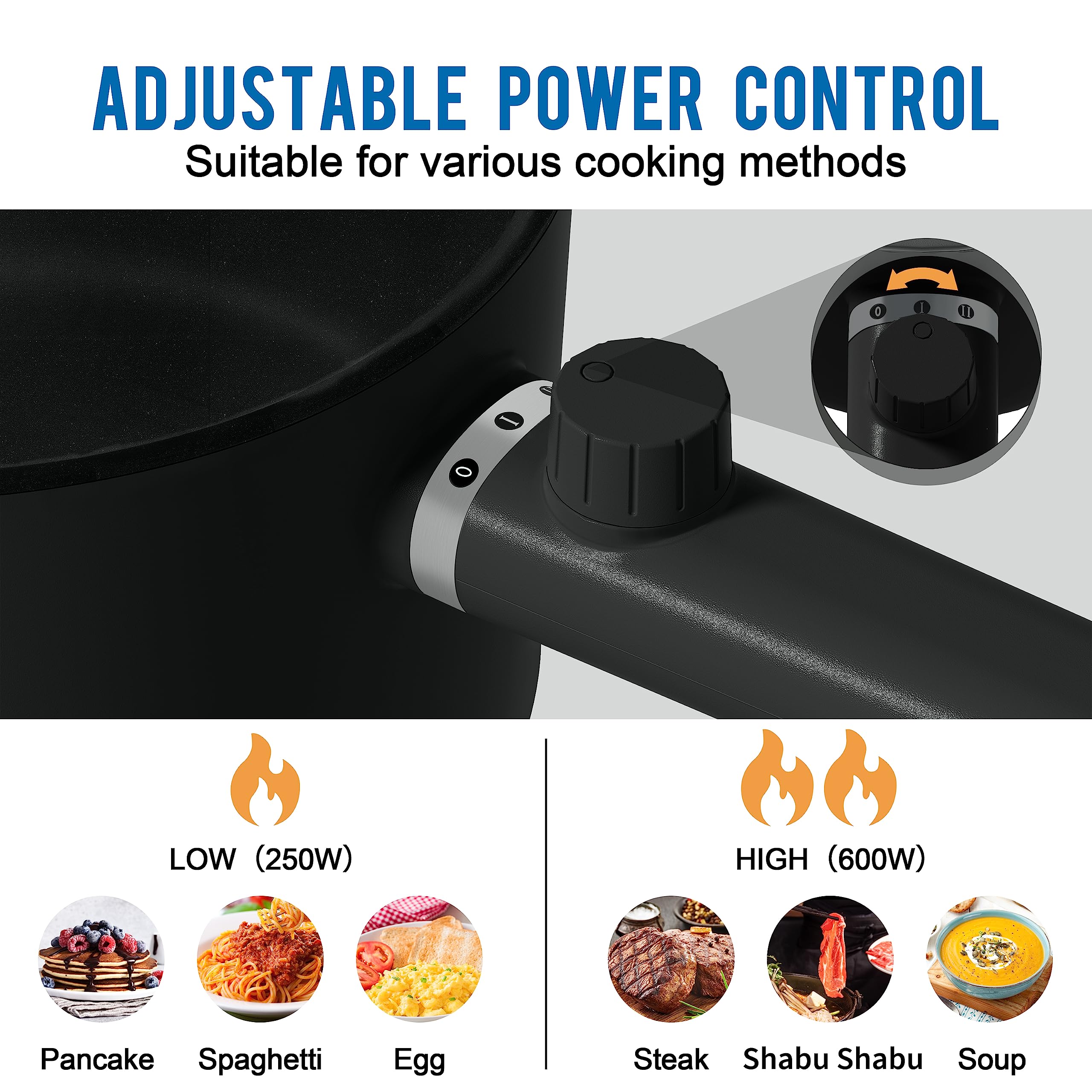 Topwit Hot Pot Electric  1.5L Ramen Cooker  Portable Non-Stick Frying Pan  Electric Pot for Pasta  Steak  BPA Free  Cooker with Dual Power Control  Over-Heating & Boil Dry Protection  Black