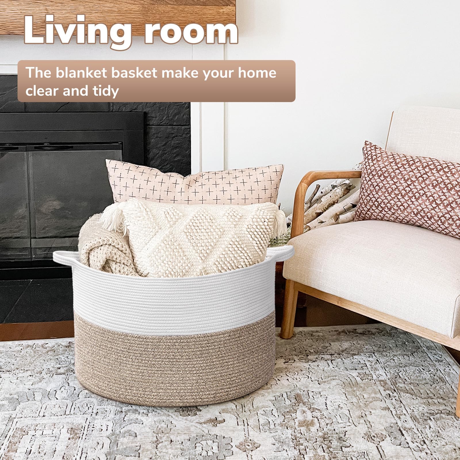Goodpick Large Cotton Rope Basket, 83L Big Woven Storage Basket, Blanket Organizers And Storage, Baby Nursery Laundry Basket, Ex