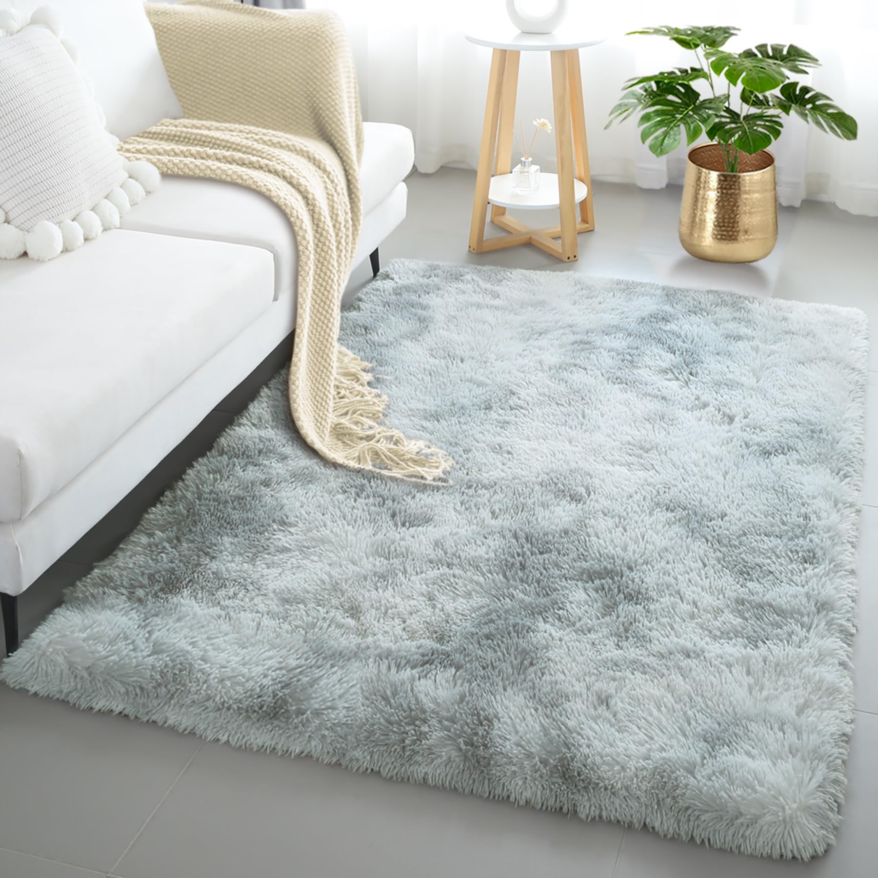 KCHOWUA 4x6 Rug for Bedroom Fluffy Rugs Light Grey Rug for Living Room Plush Machine Washable Rug for Kids Baby Room Nursery Ult