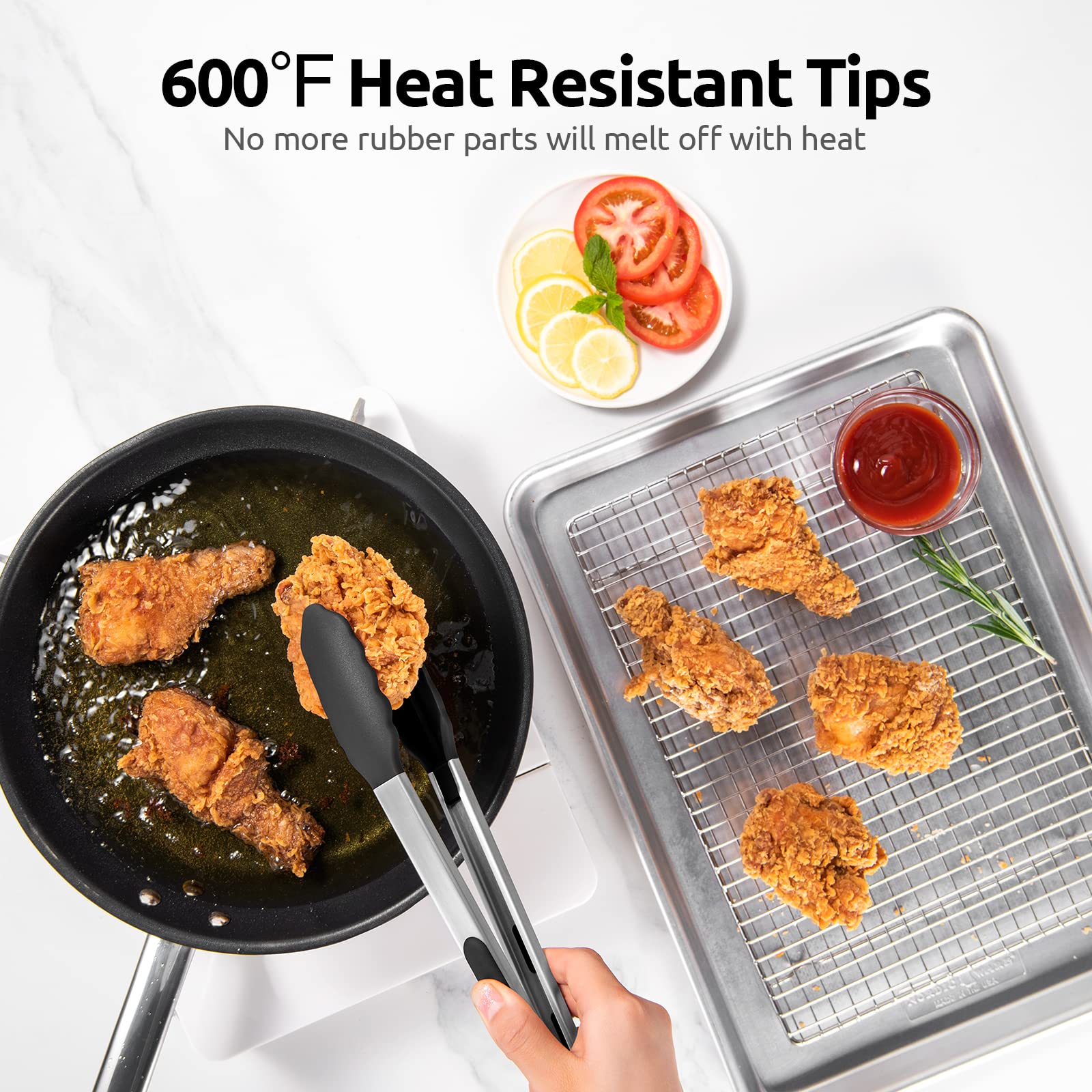 600F Heat Resistant Kitchen Tongs: U-Taste 12 Inch Large Silicone Cooking Tong With Sturdy Non Stick Rubber Tips & Silicon Coate